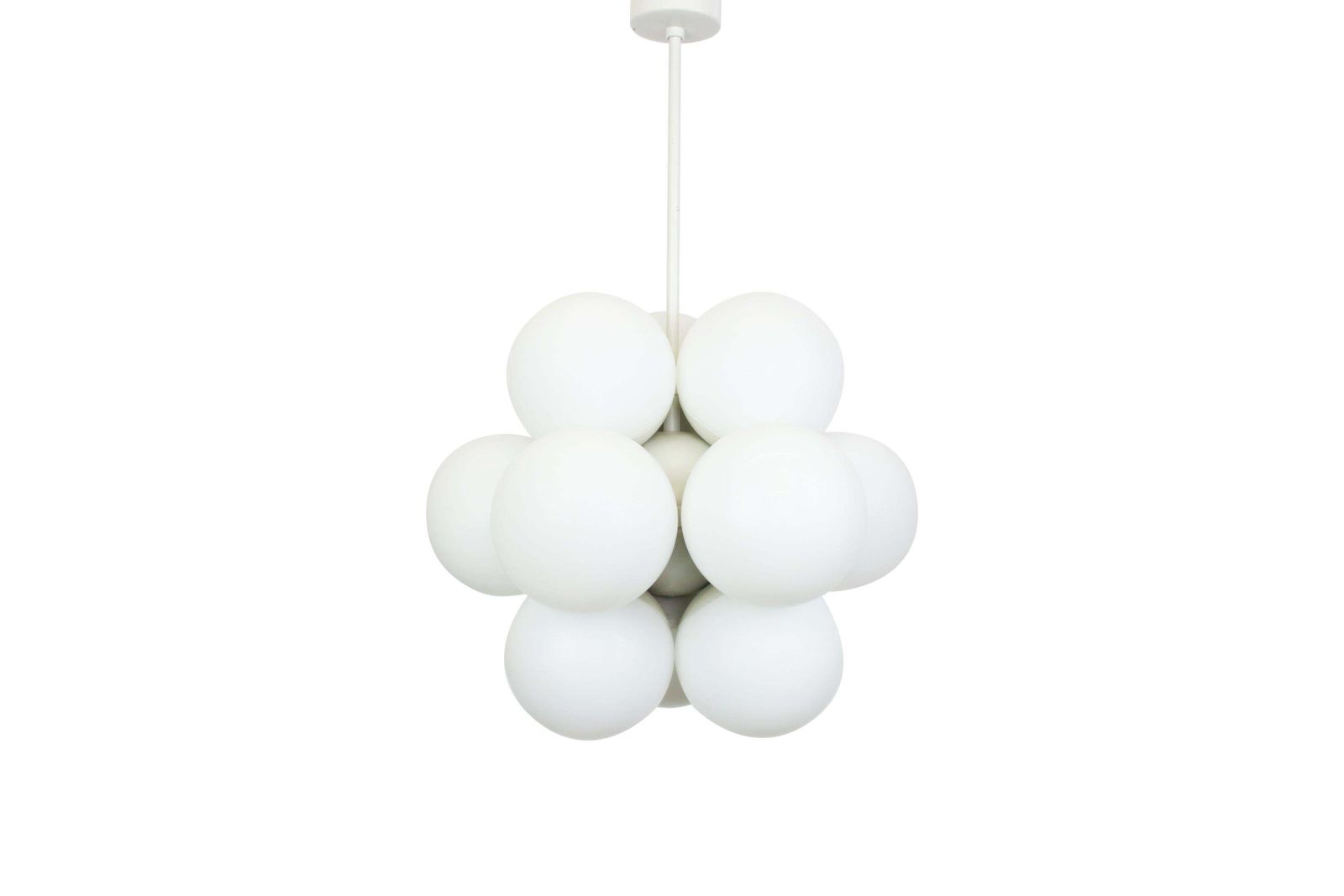 1 Of 3 Kaiser Sputnik Molecular Shape Chandelier, 12 Opal Glass, Germany, 1970s photo for sale