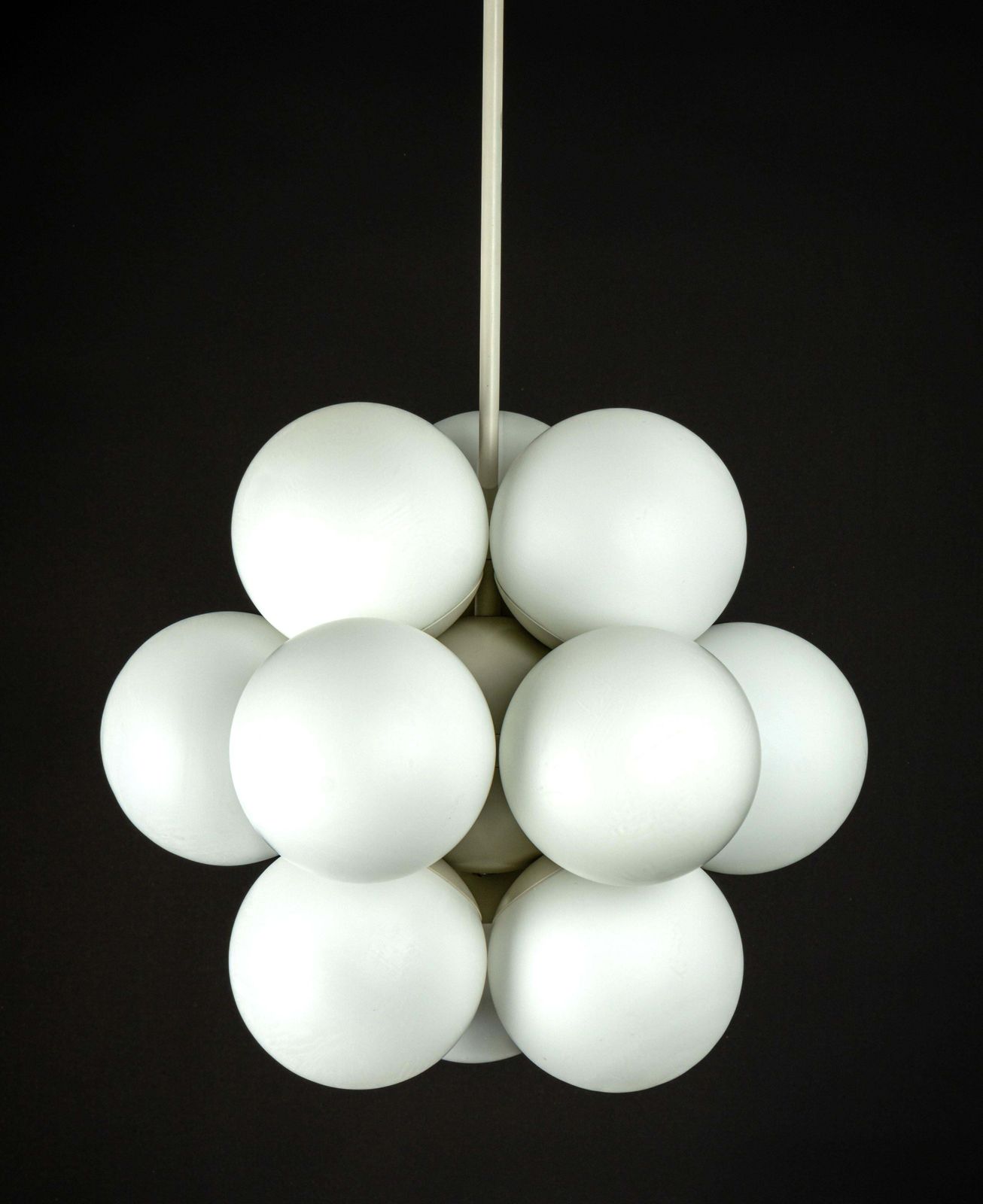 Lighting 1 Of 3 Kaiser Sputnik Molecular Shape Chandelier, 12 Opal Glass, Germany, 1970s photo