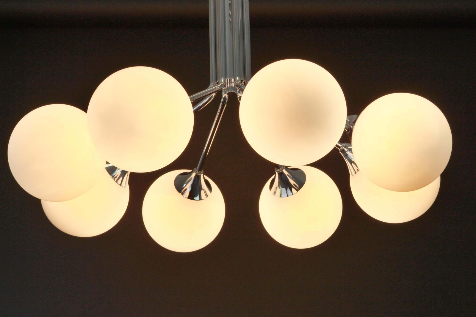 1 Of 2 Large Stunning Kaiser Sputnik Opal Glass Globes Chandelier, Germany 1970s photo 1504.0