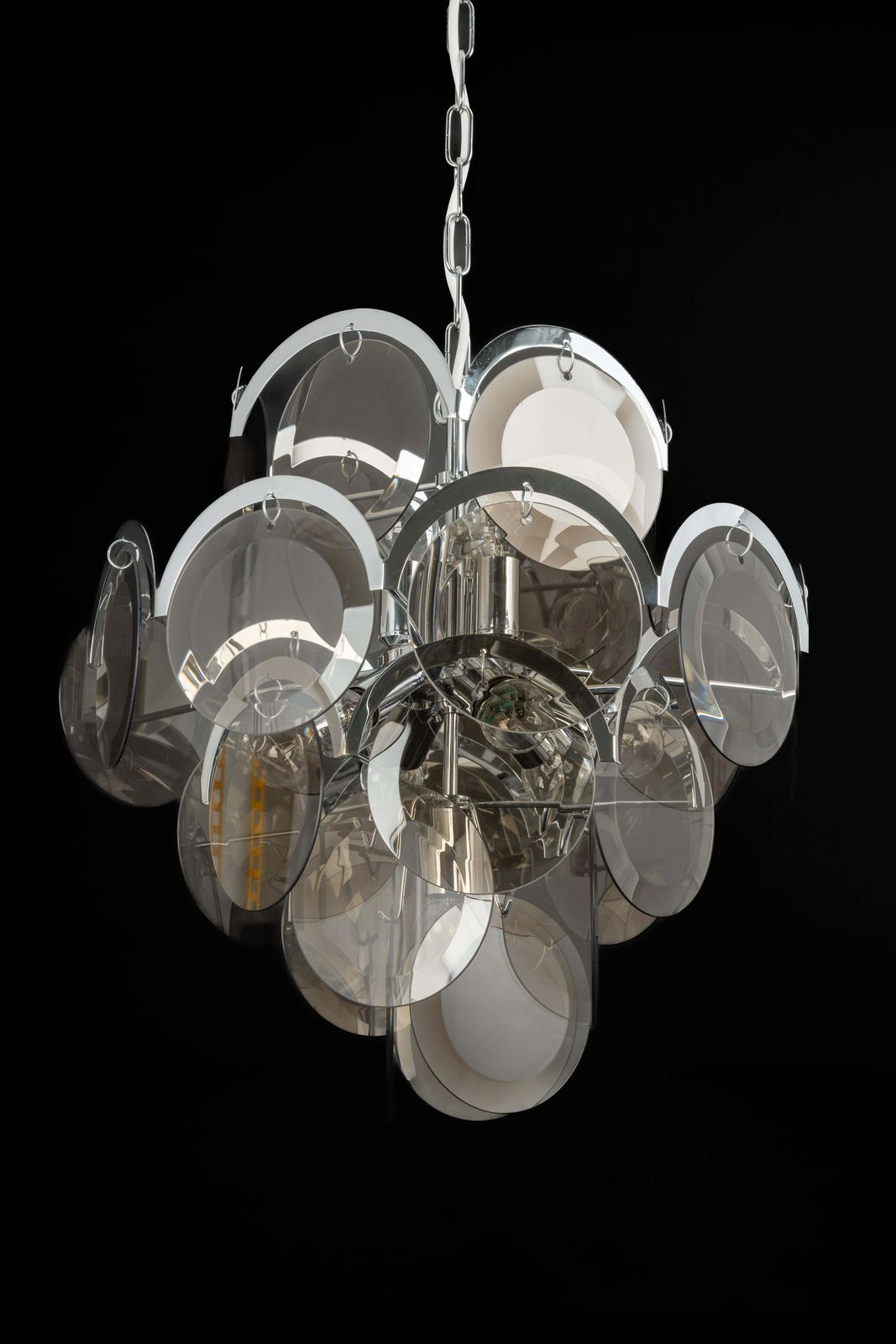 Vistosi Smoked Glass Disc Chrome Chandelier, Italy, 1970s photo buy