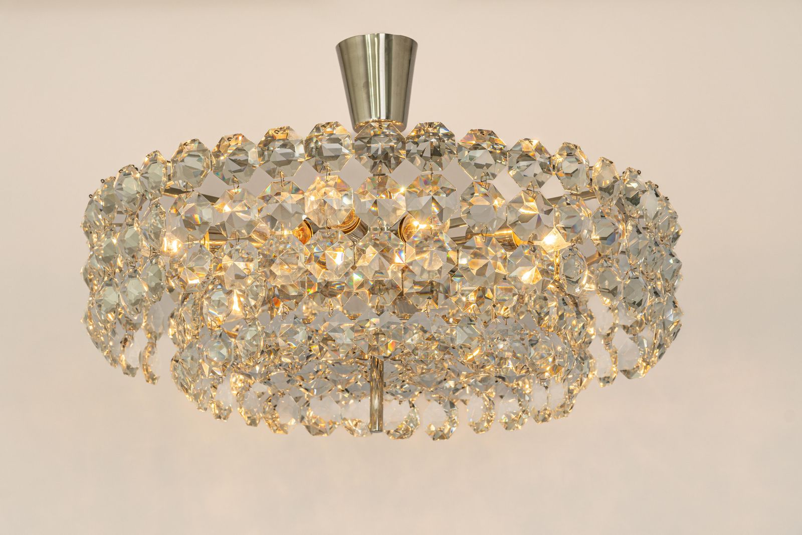 photo for sale Bakalowits Chandelier, Chrome And Crystal Glass, Austria, 1960s