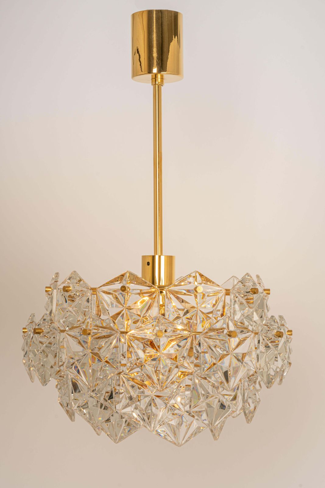 photo for sale 1 Of 2 Petite Chandeliers, Brass And Crystal Glass By Kinkeldey, Germany, 1970s