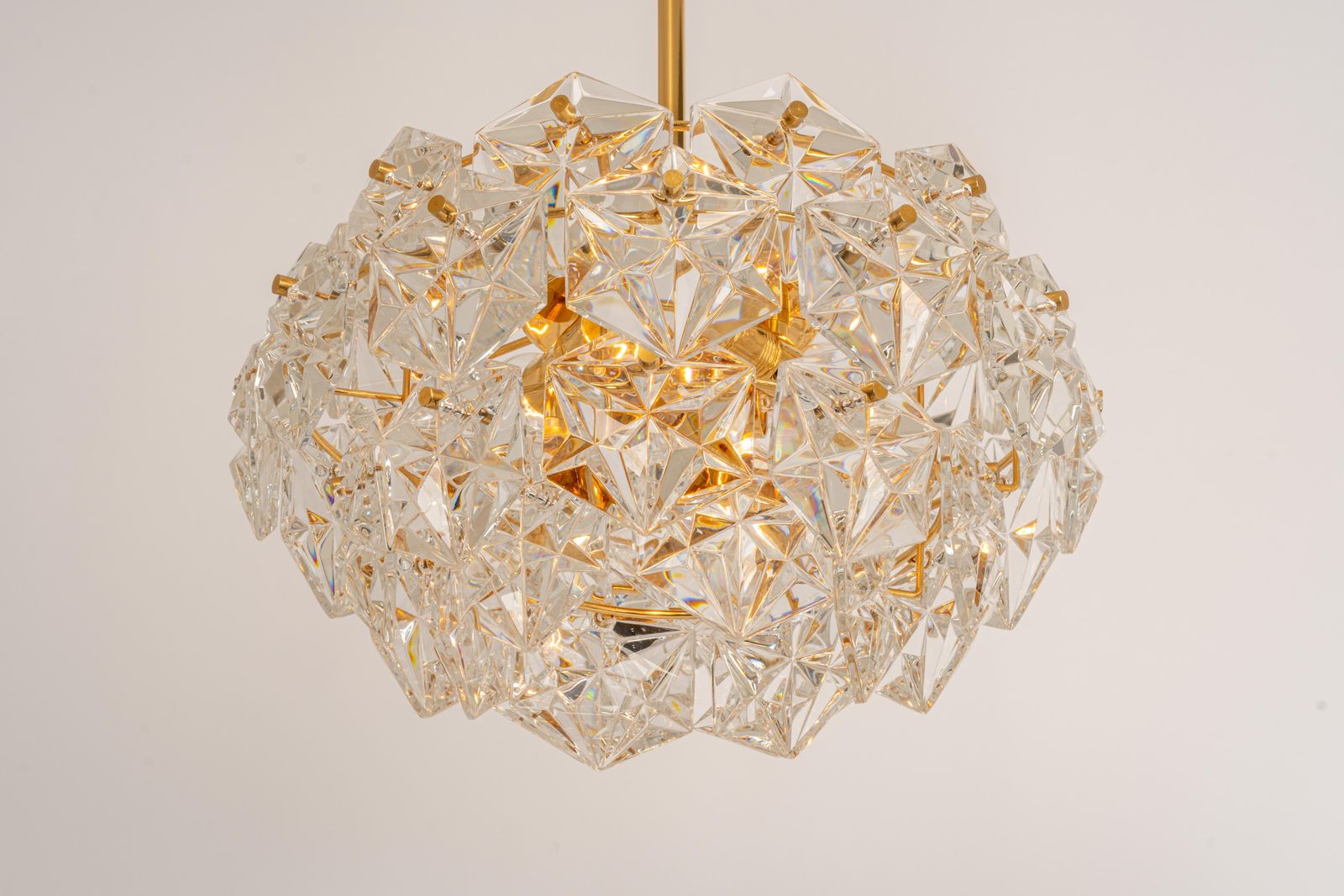 Lighting 1 Of 2 Petite Chandeliers, Brass And Crystal Glass By Kinkeldey, Germany, 1970s photo
