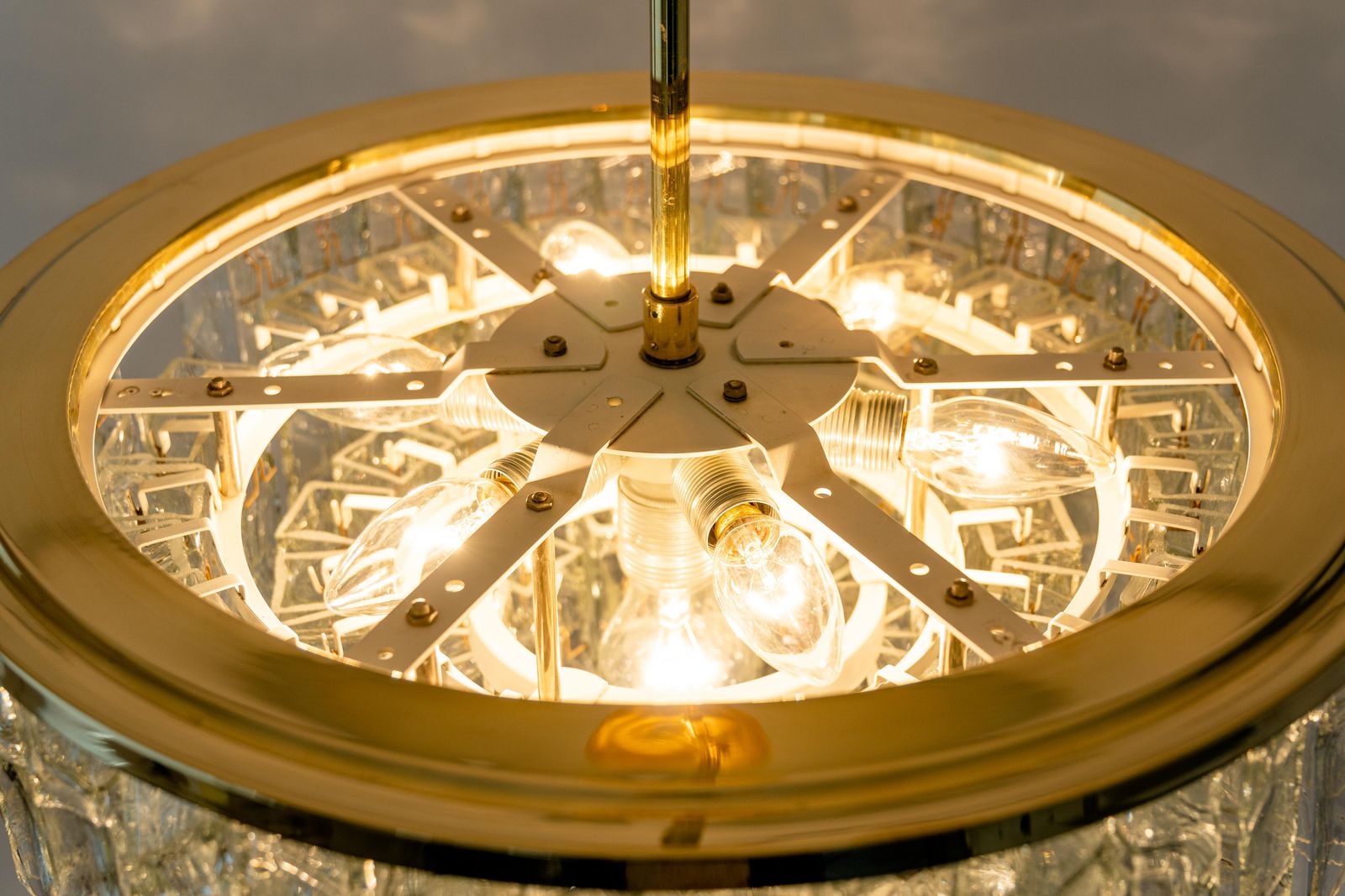 Large Midcentury Doria Chandelier Ice Glass, 1960s, Germany photo Lighting