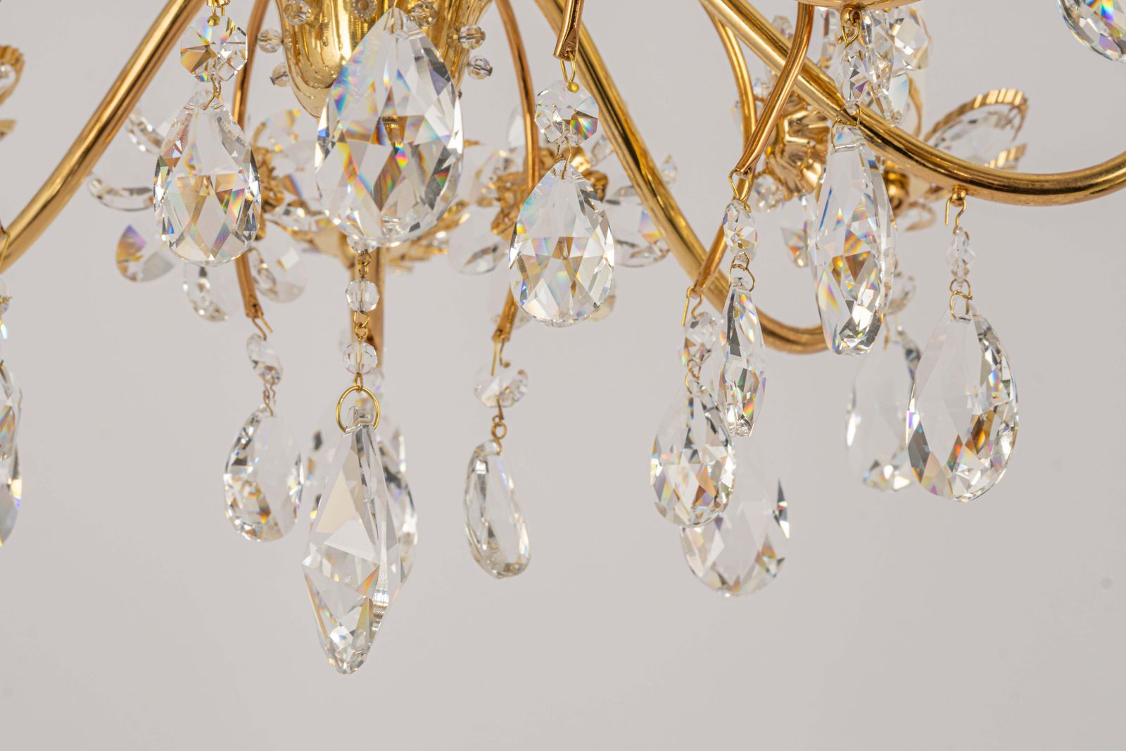 Large Gilt Brass Flower Shape Chandelier By Palwa, Germany, 1970s photo vinterior