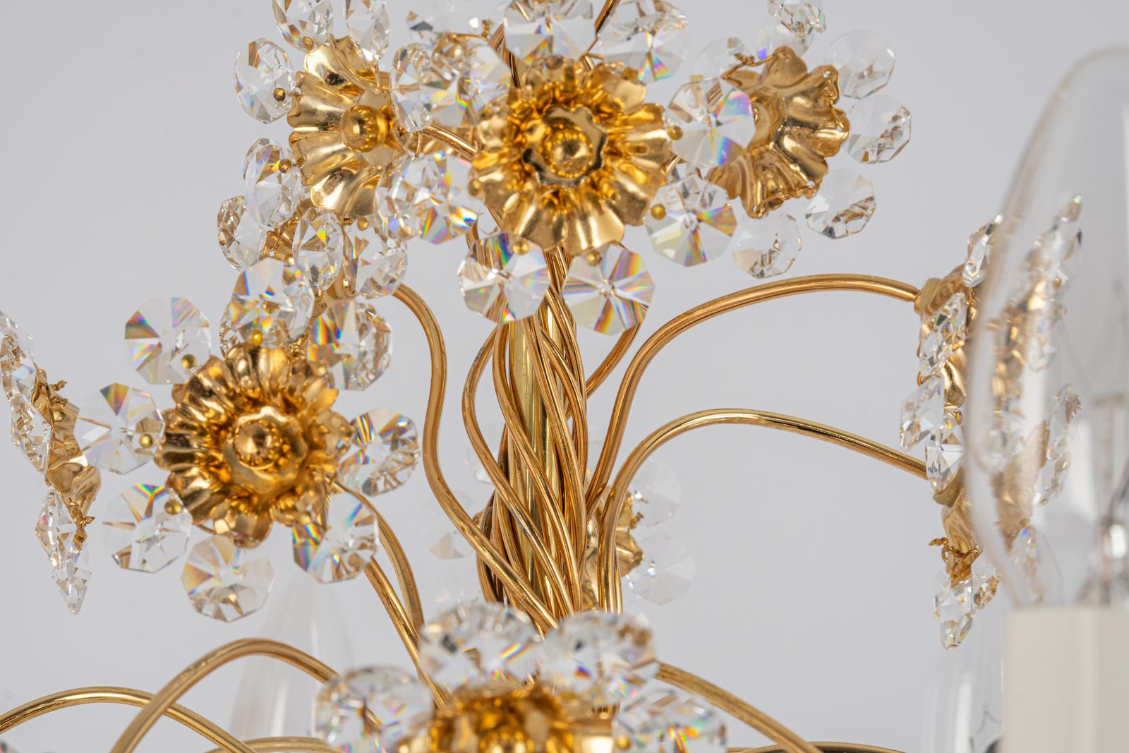 Large Gilt Brass Flower Shape Chandelier By Palwa, Germany, 1970s photo vintage