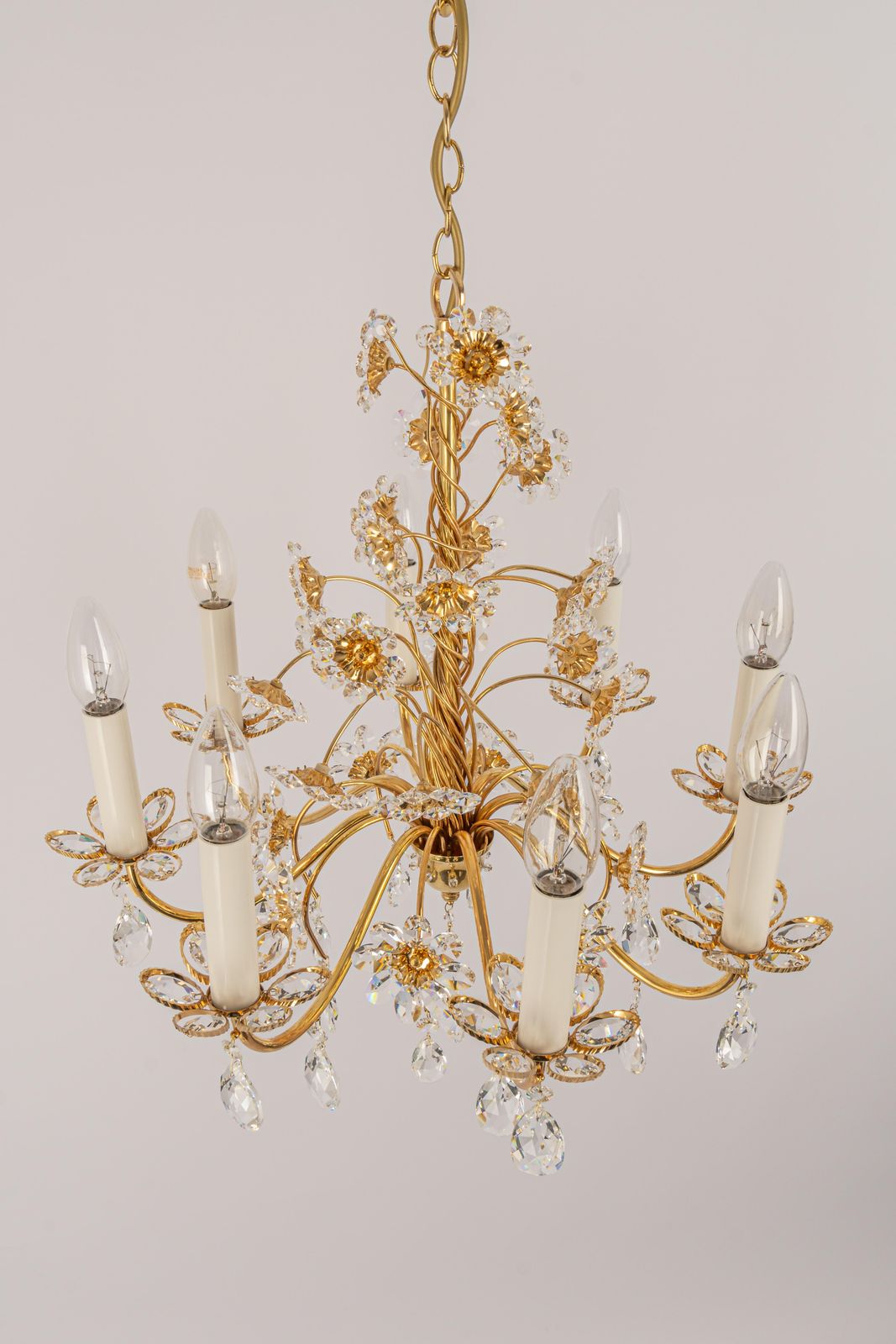 photo furniture Large Gilt Brass Flower Shape Chandelier By Palwa, Germany, 1970s