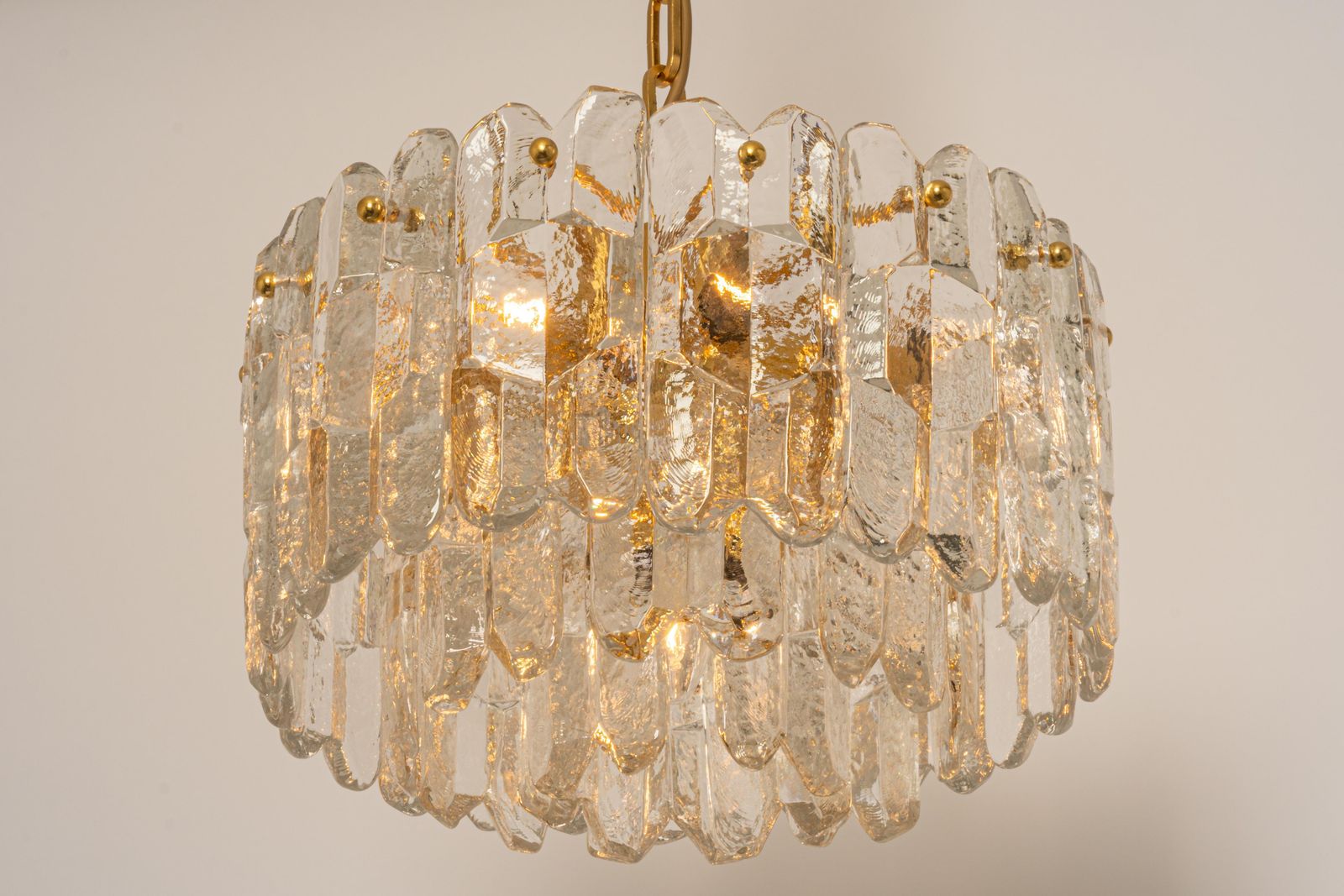 photo for sale Stunning Gilt Brass, Crystal Glass Light Fixture Palazzo, Kalmar, Austria, 1970