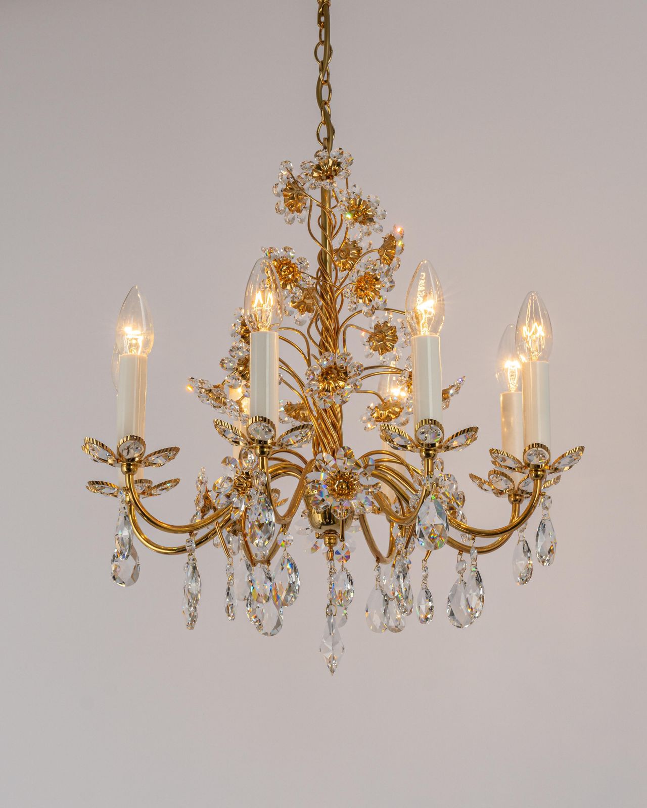 Lighting Large Gilt Brass Flower Shape Chandelier By Palwa, Germany, 1970s photo