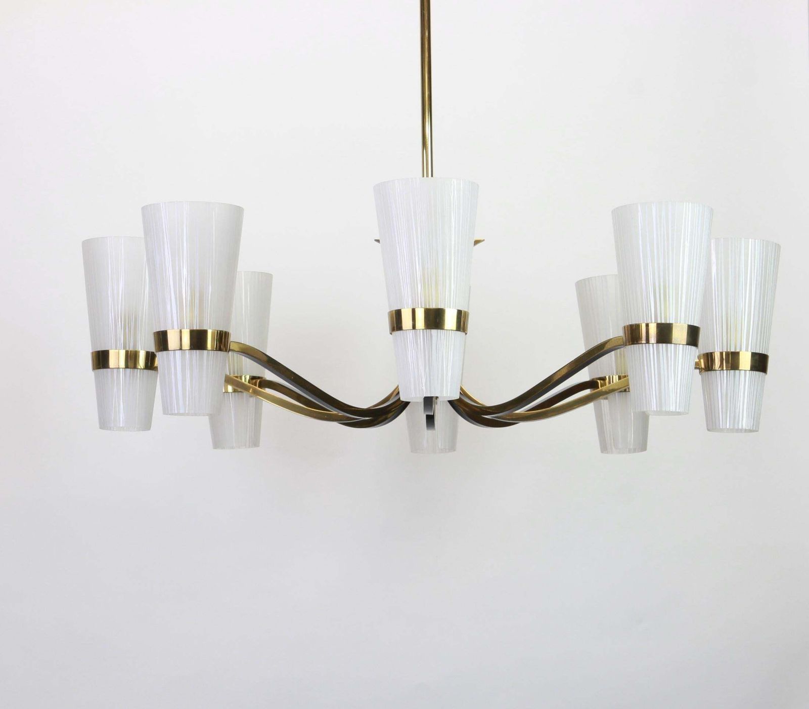 Huge Sunburst Brass And Glass Chandelier, Stilnovo Style, 1950s photo furniture