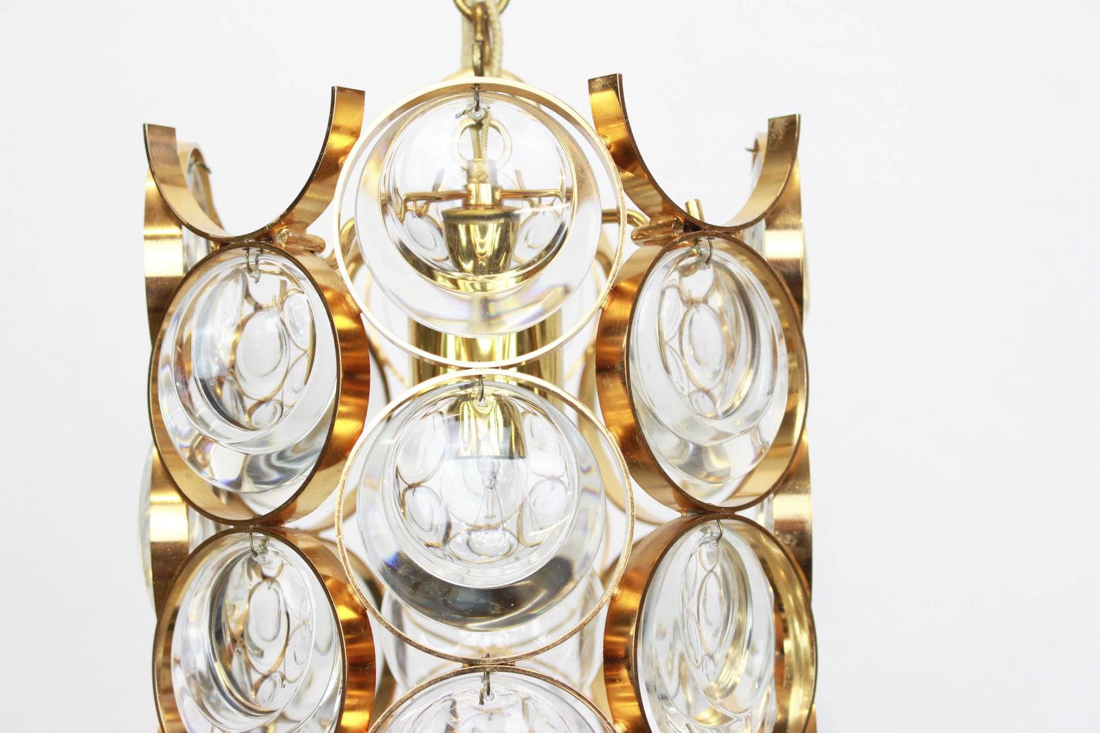 Pair Of Petite Gilded Brass Pendants, Sciolari Design For Palwa, Germany, 1970s photo Lighting