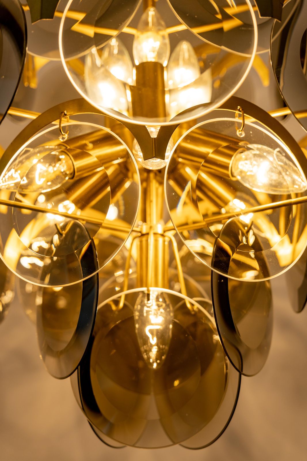 Vistosi Smoked Glass Disc Chandelier, Italy, 1960s photo vinterior