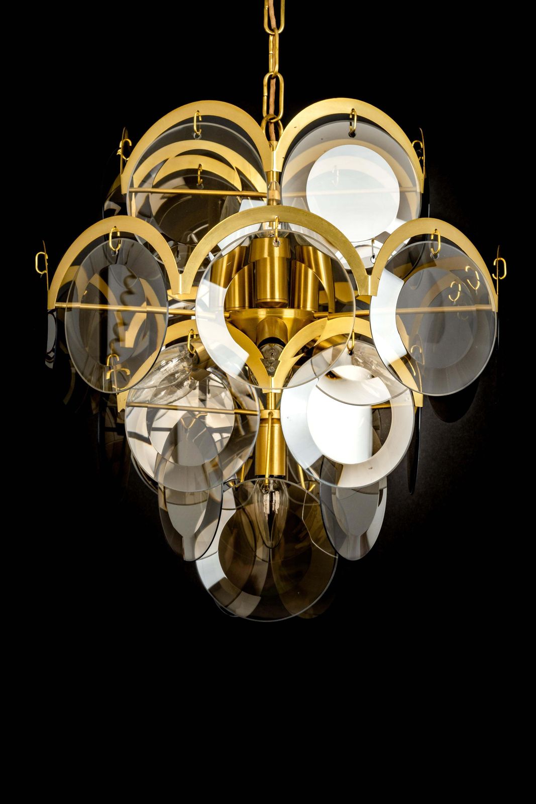 Vistosi Smoked Glass Disc Chandelier, Italy, 1960s photo buy