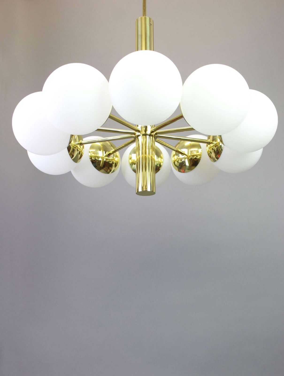 1 Of 2 Large Stunning Kaiser Sputnik Opal Globes Chandelier, Germany, 1970s photo 1891.0