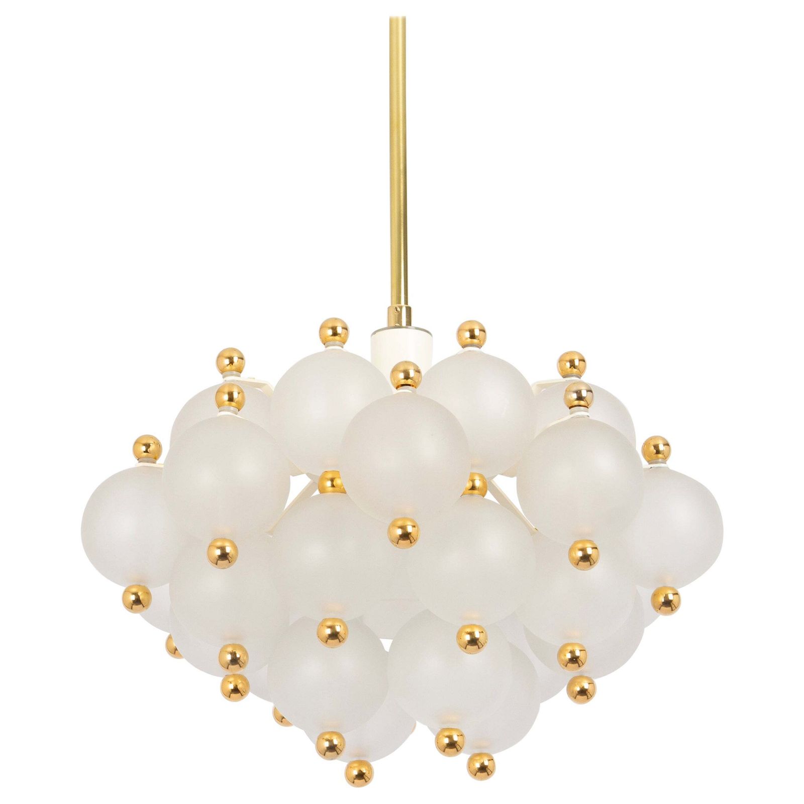 Large Frosted Glass And Brass Chandelier By Kinkeldey, Germany, 1970s