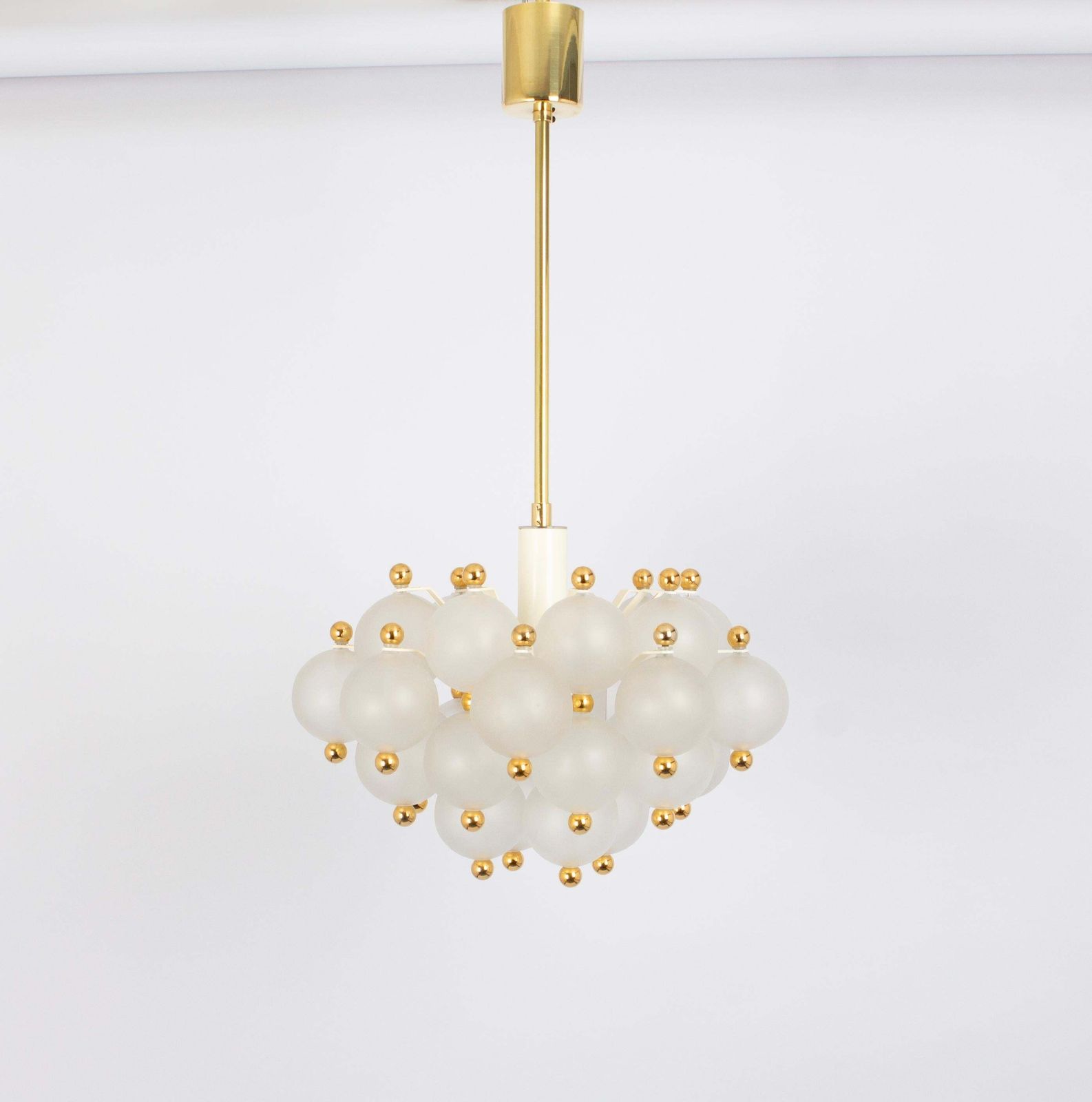 Large Frosted Glass And Brass Chandelier By Kinkeldey, Germany, 1970s photo vinterior