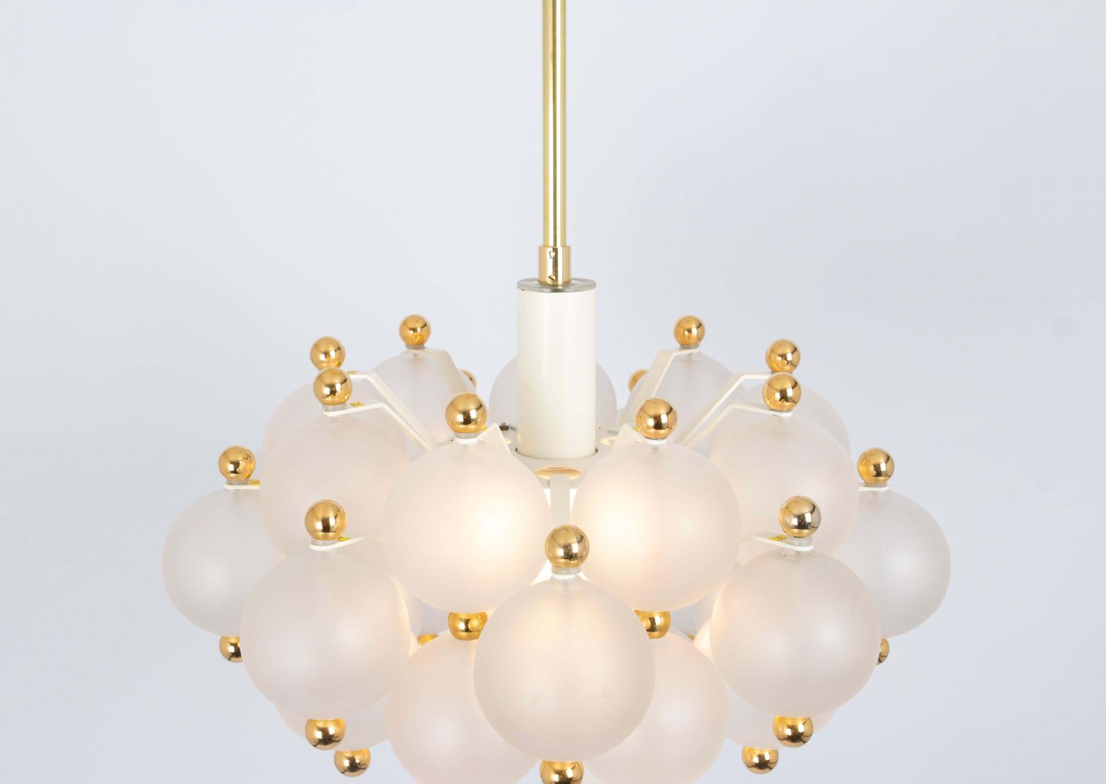 Lighting Large Frosted Glass And Brass Chandelier By Kinkeldey, Germany, 1970s photo