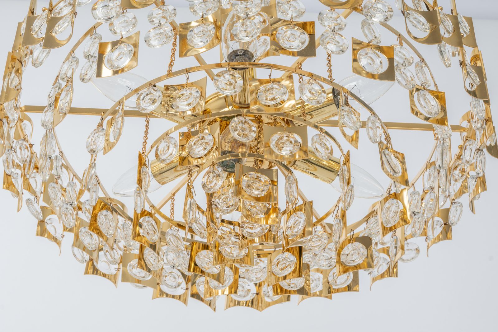 Impressive Large Gilt Brass And Crystal Glass Chandelier By Palwa Germany, 1960s photo Lighting