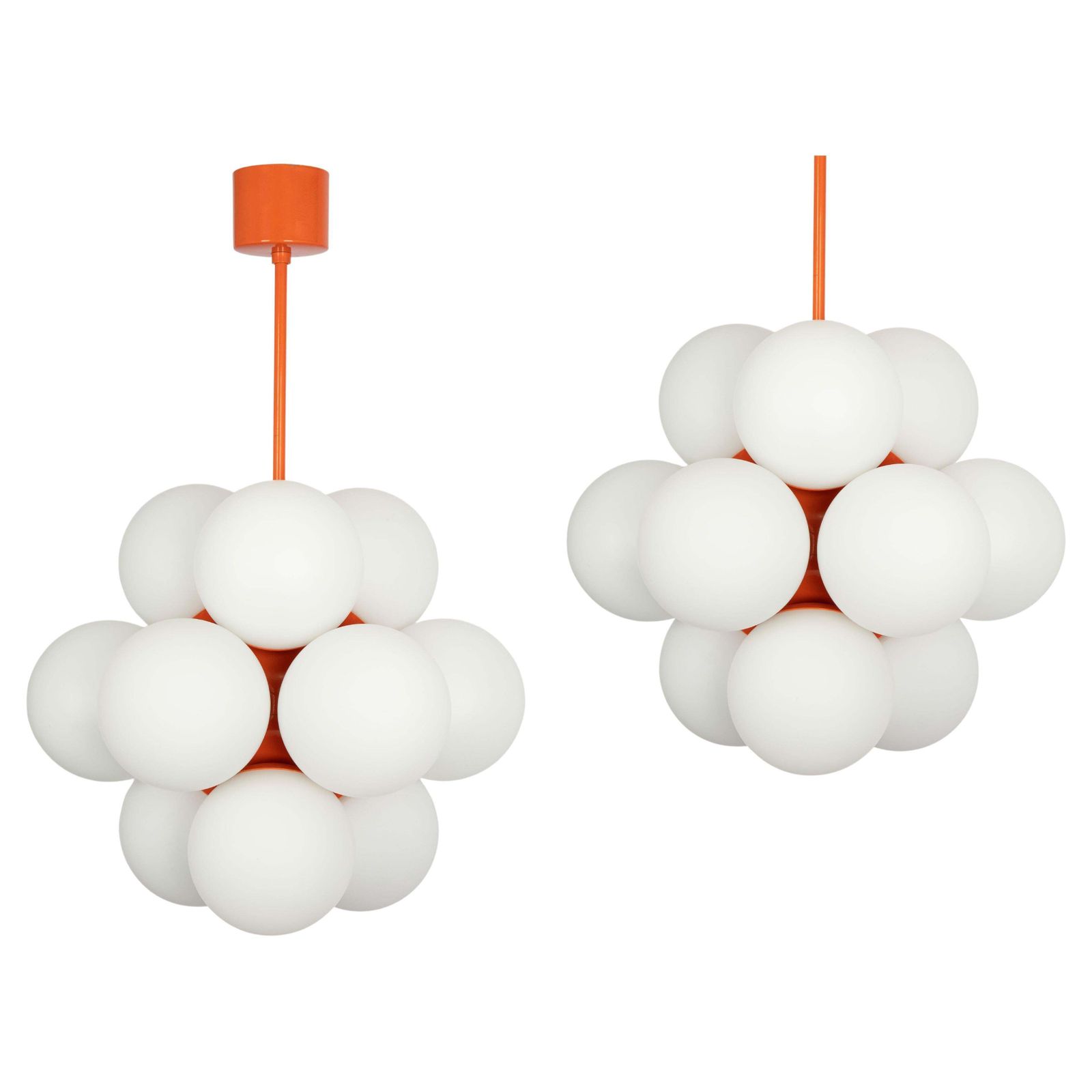 1 Of 2 Sputnik Orange Pendant Light, Opal Glass, Germany, 1970s