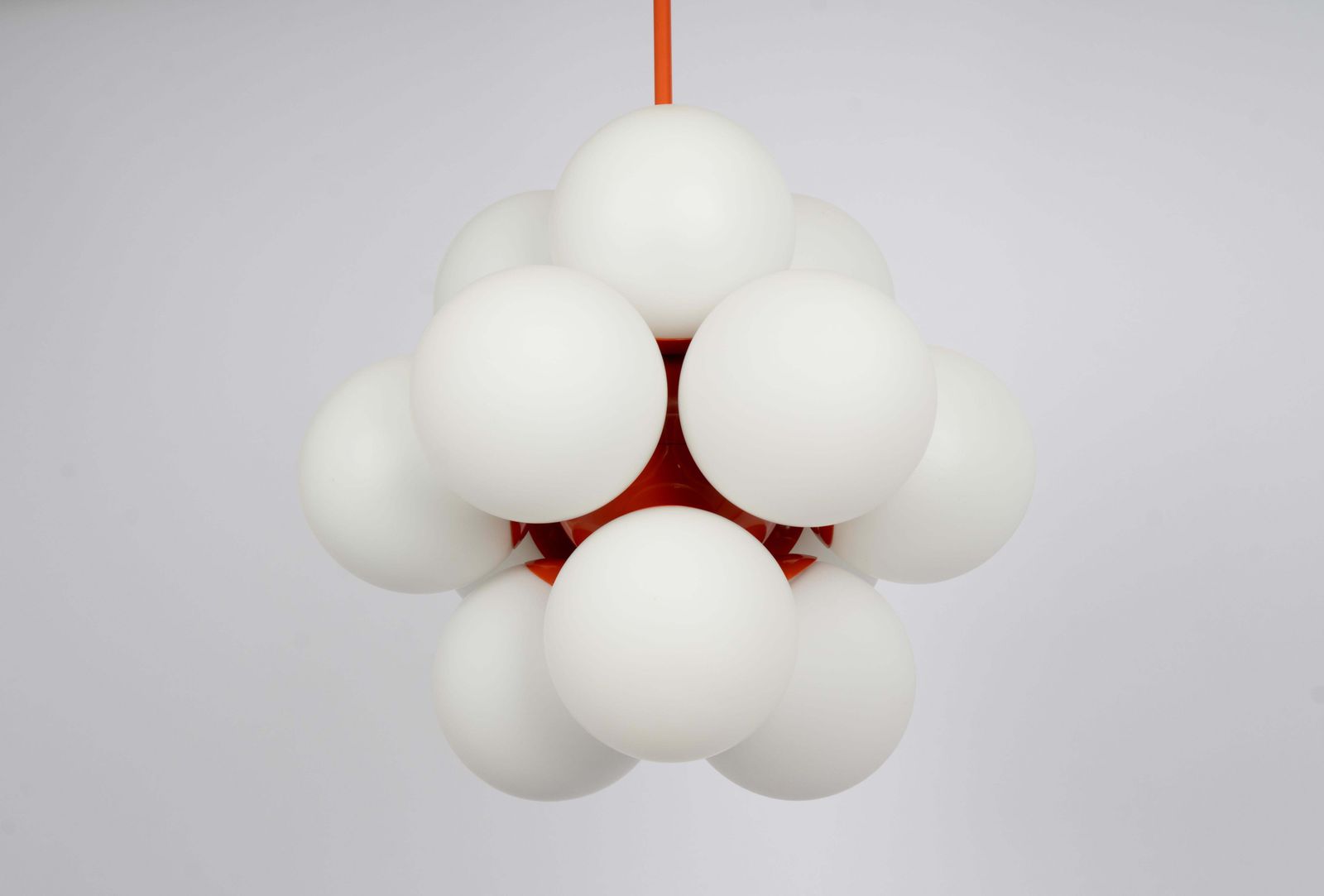 1 Of 2 Sputnik Orange Pendant Light, Opal Glass, Germany, 1970s photo for sale