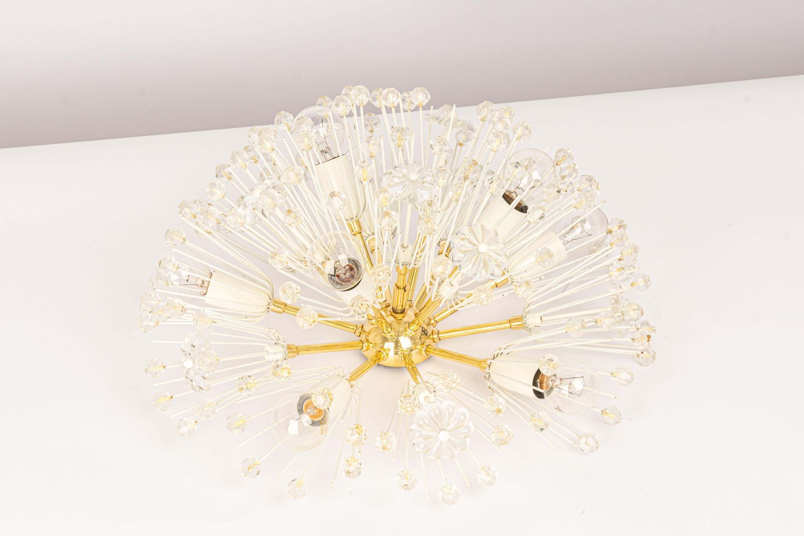 1 Of 3 Starburst Brass And Crystal Flush Mount By Emil Stejnar, Austria, 1960s photo for sale