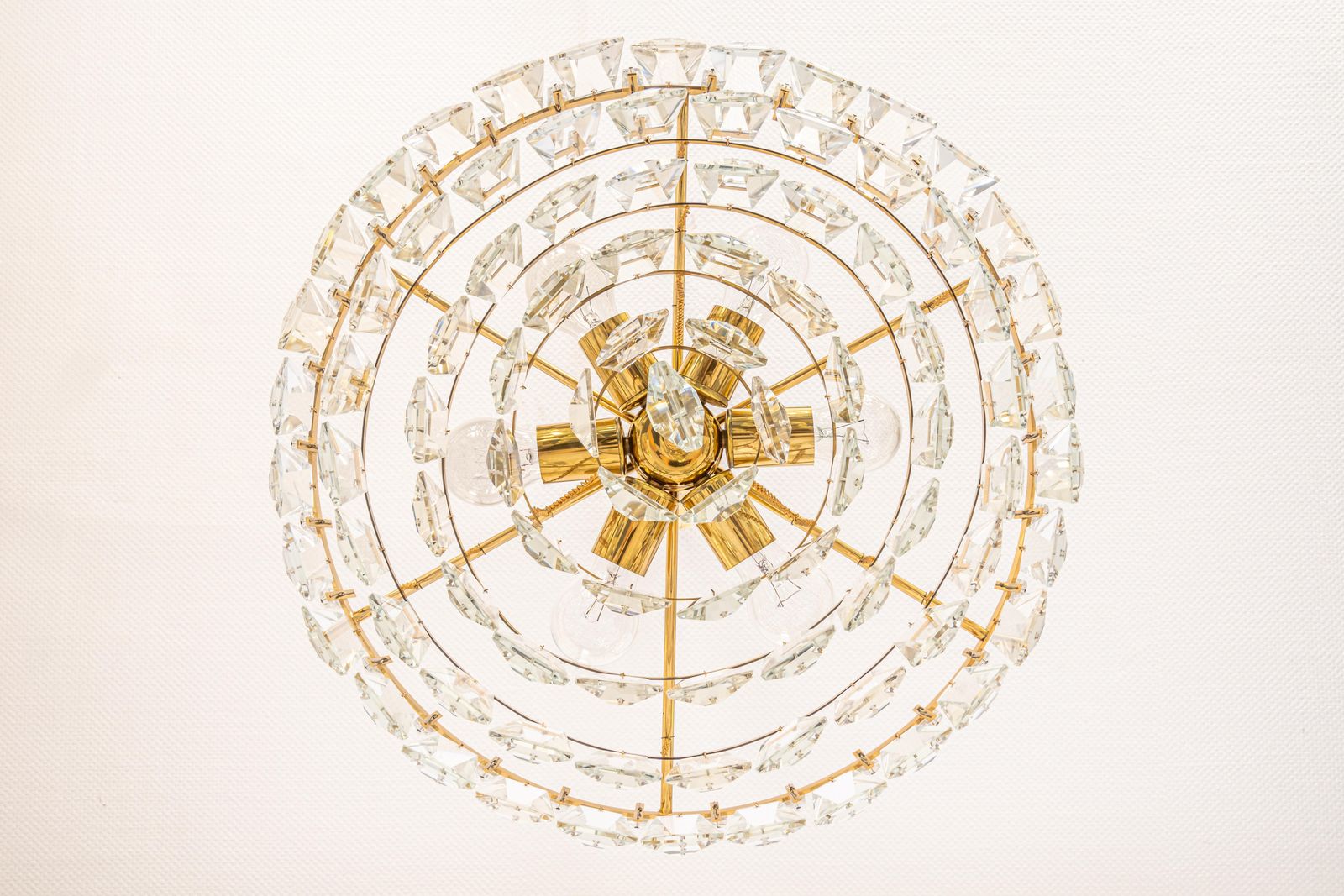 Large Gilt Brass And Crystal Chandelier, By Palwa, Germany, 1970s photo Lighting