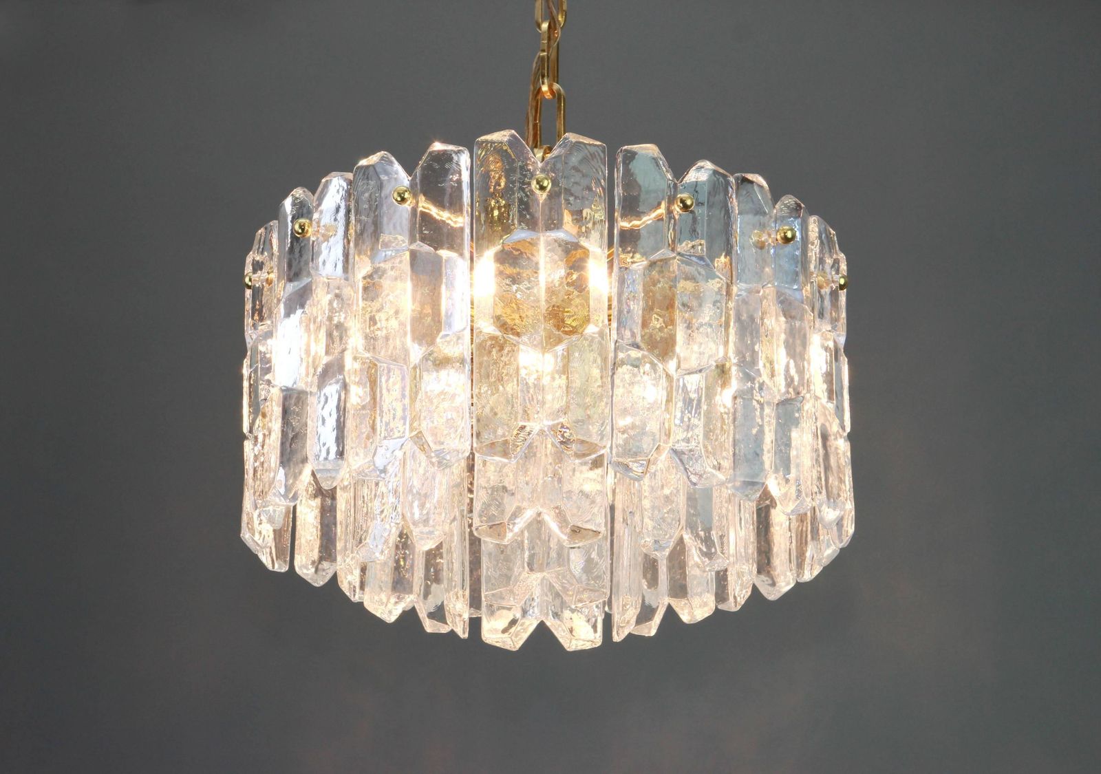 1 Of 2 Gilt Brass, Crystal Glass Light Chandelier Palazzo, Kalmar, Austria, 1970 photo Lighting