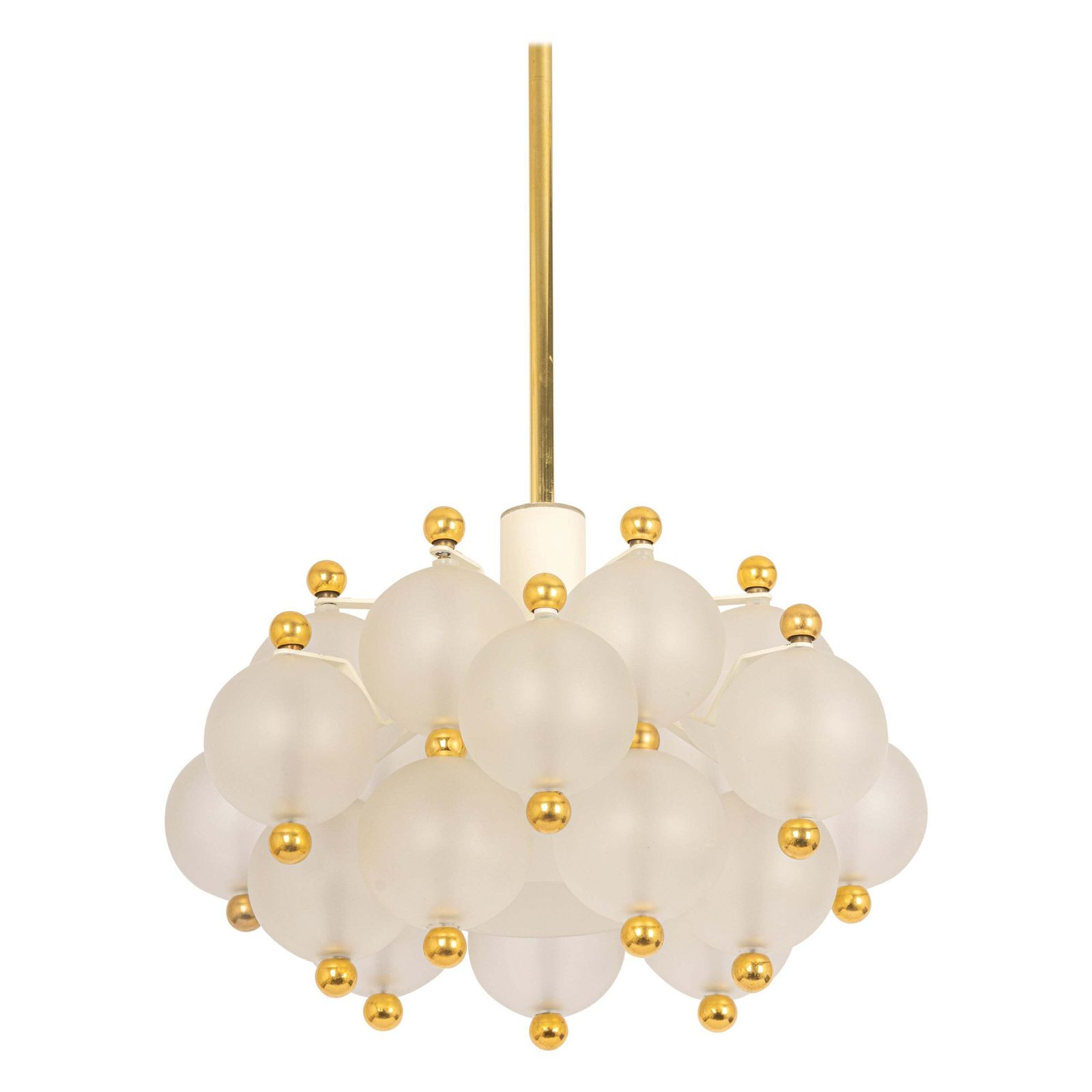Large Frosted Glass And Brass Chandelier By Kinkeldey, Germany, 1970s