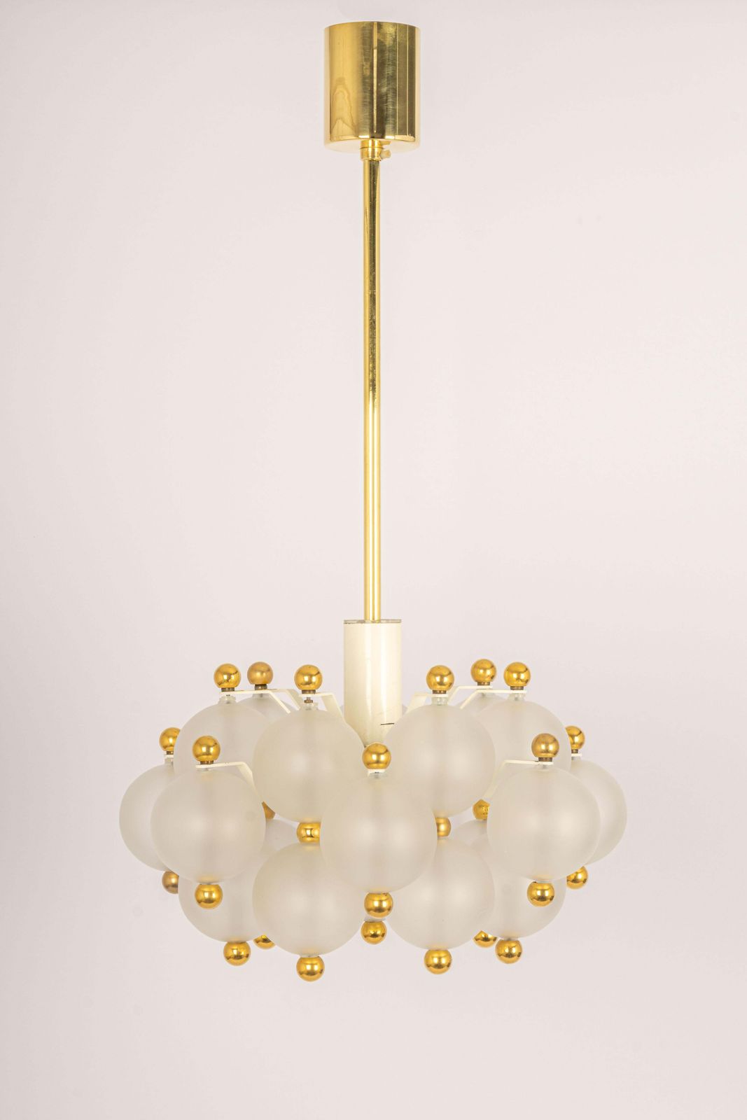 Large Frosted Glass And Brass Chandelier By Kinkeldey, Germany, 1970s photo vinterior