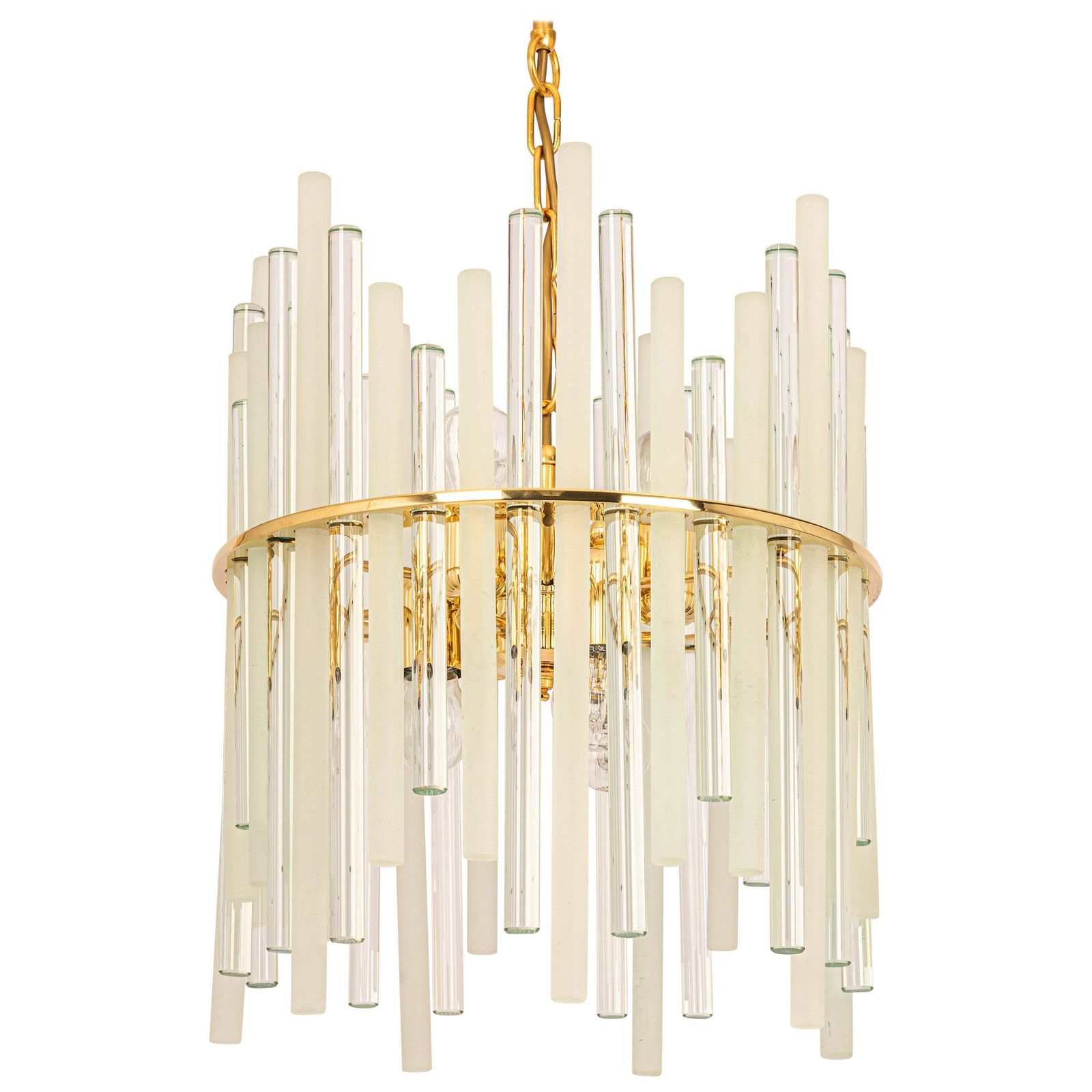 Stunning Gilt Brass And Crystal Glass Rods Chandelier By C.Palme, Germany, 1970s
