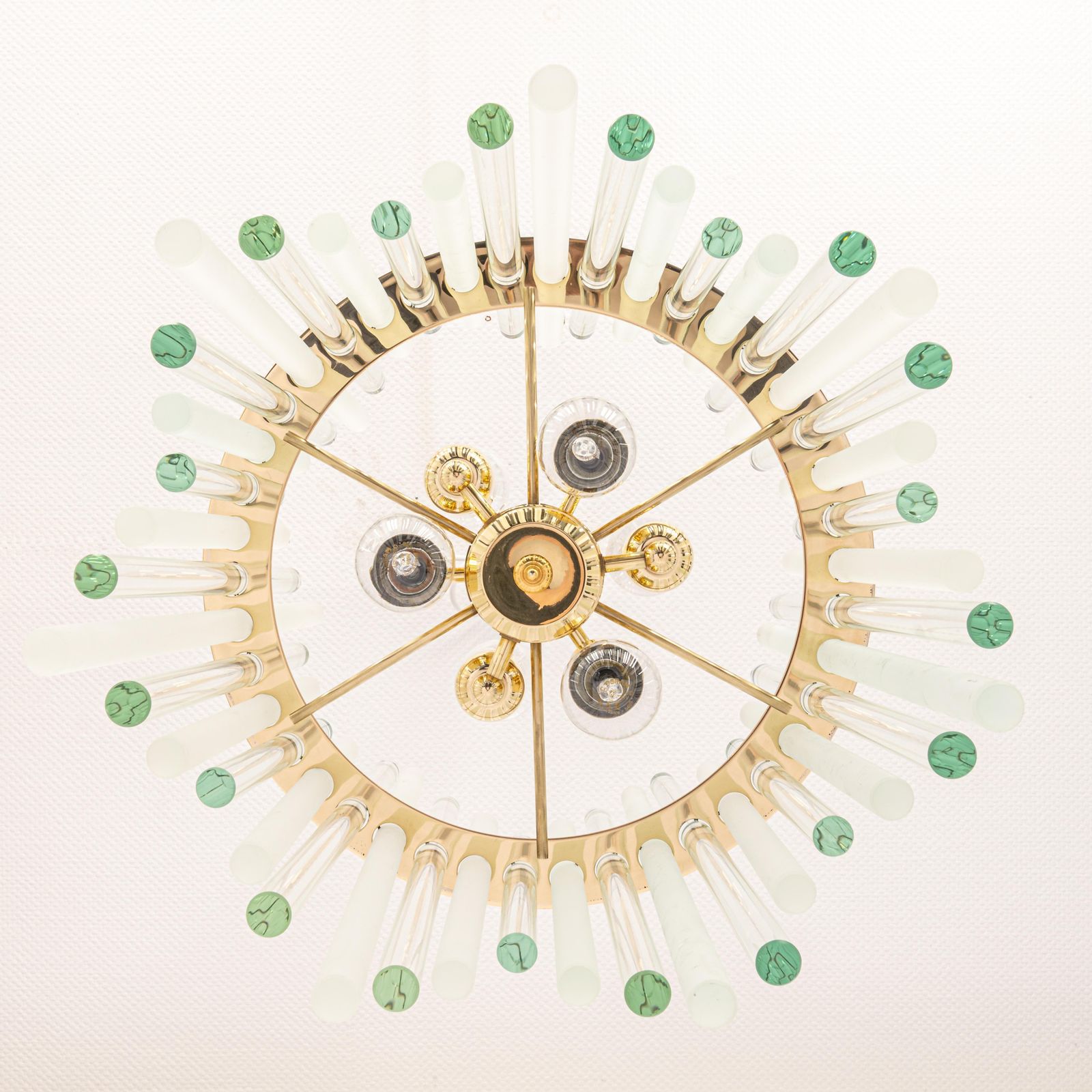 Stunning Gilt Brass And Crystal Glass Rods Chandelier By C.Palme, Germany, 1970s photo Lighting