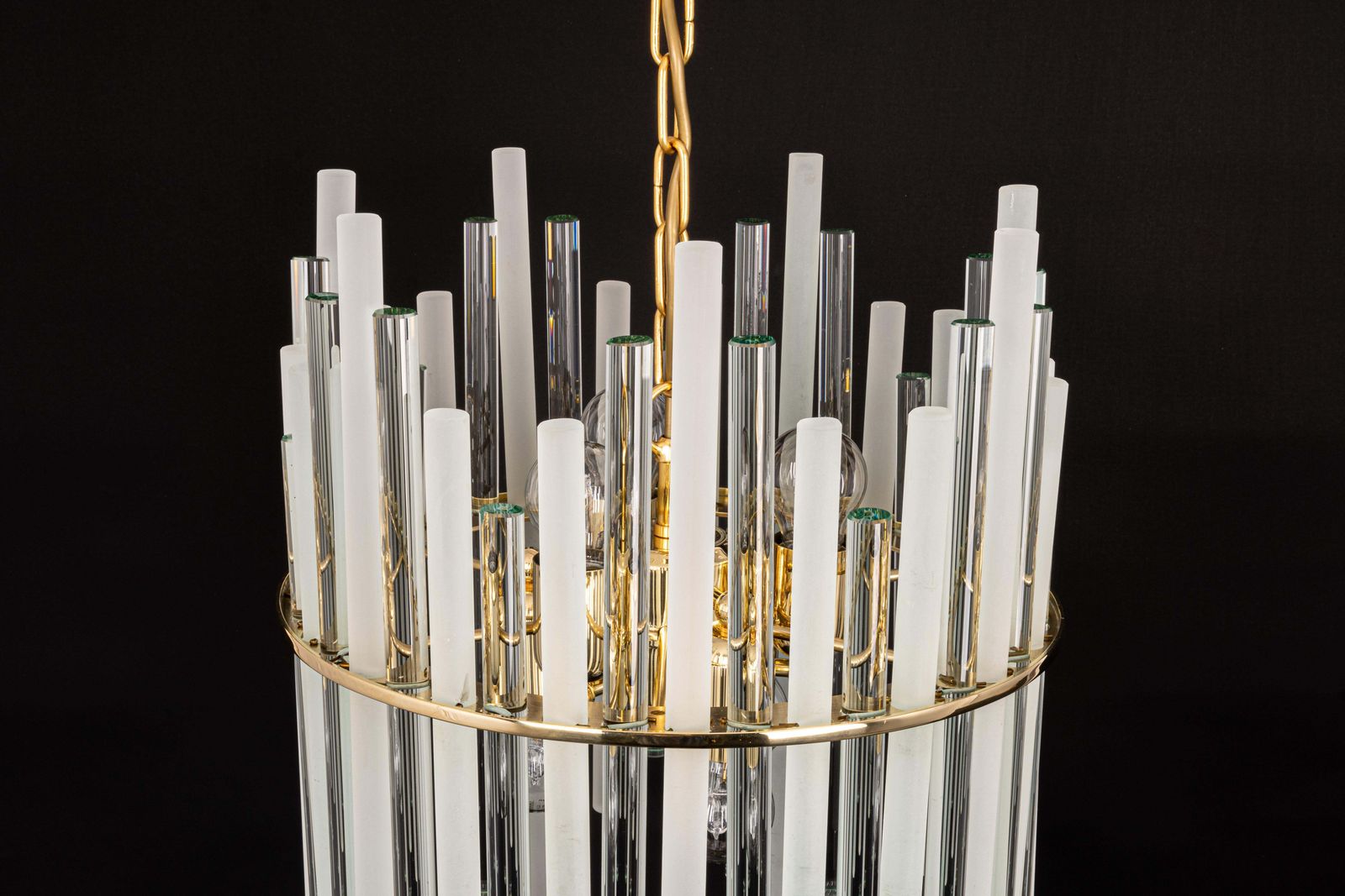 1891.0 Stunning Gilt Brass And Crystal Glass Rods Chandelier By C.Palme, Germany, 1970s photo
