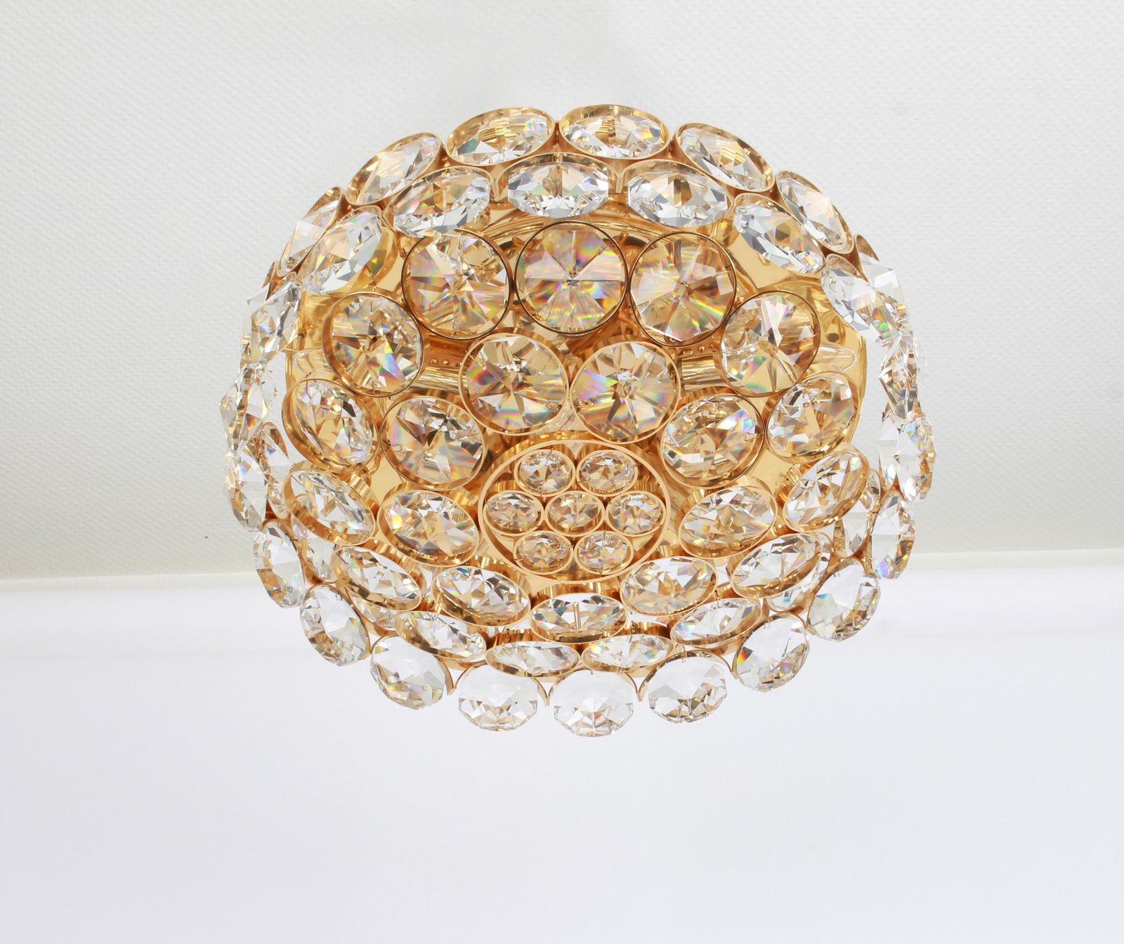 Gilt Brass And Crystal Glass Encrusted Chandelier By Palwa, Germany, 1970s photo furniture