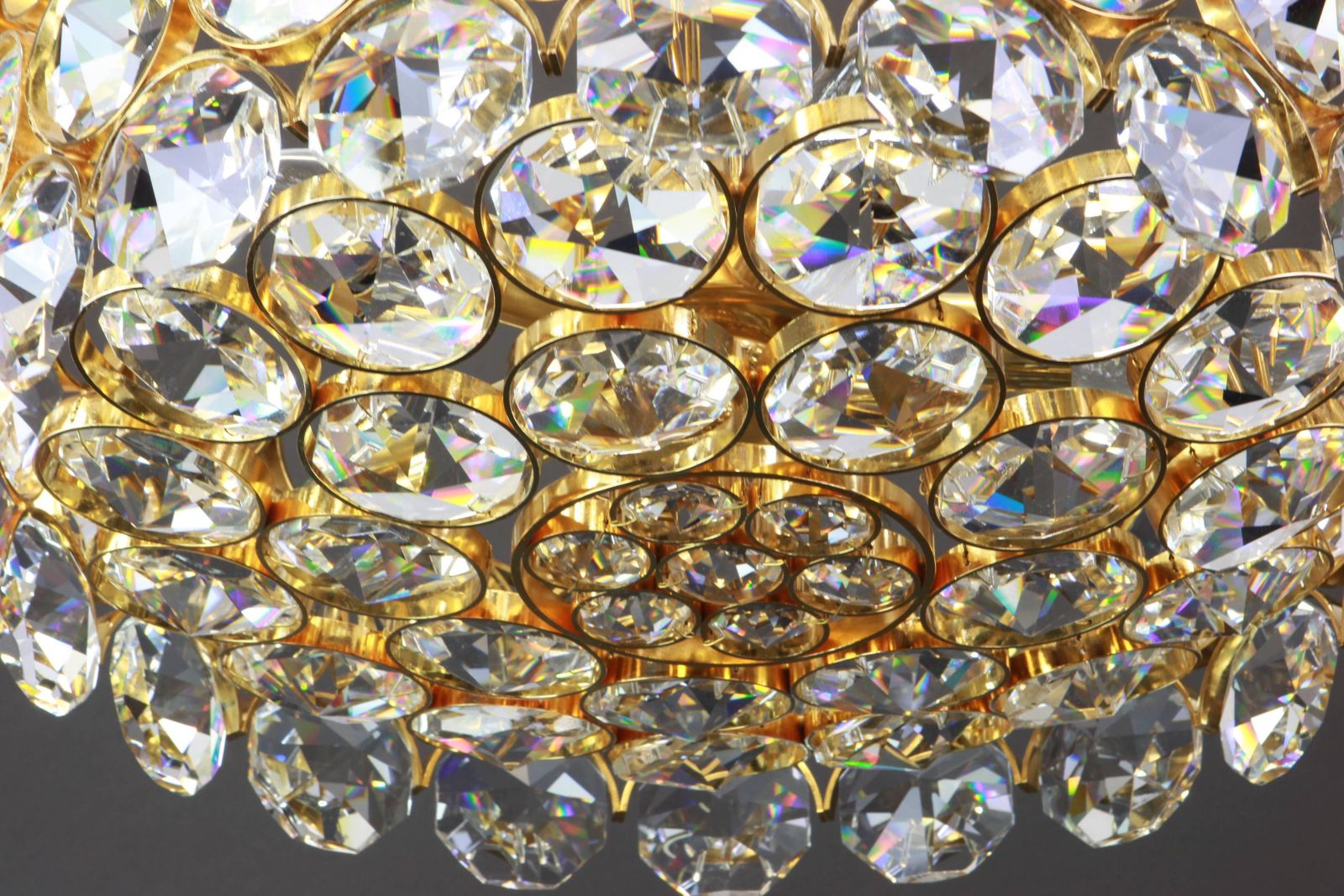 Gilt Brass And Crystal Glass Encrusted Chandelier By Palwa, Germany, 1970s photo Lighting