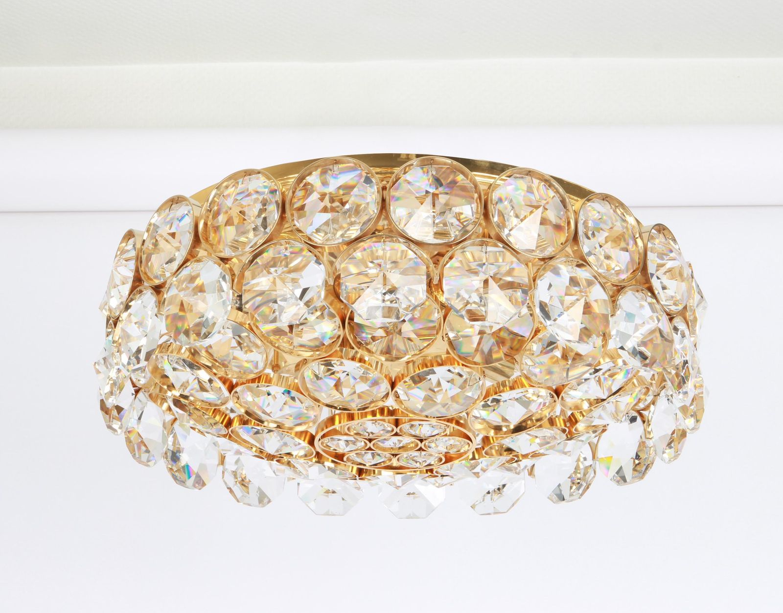Gilt Brass And Crystal Glass Encrusted Chandelier By Palwa, Germany, 1970s photo vinterior