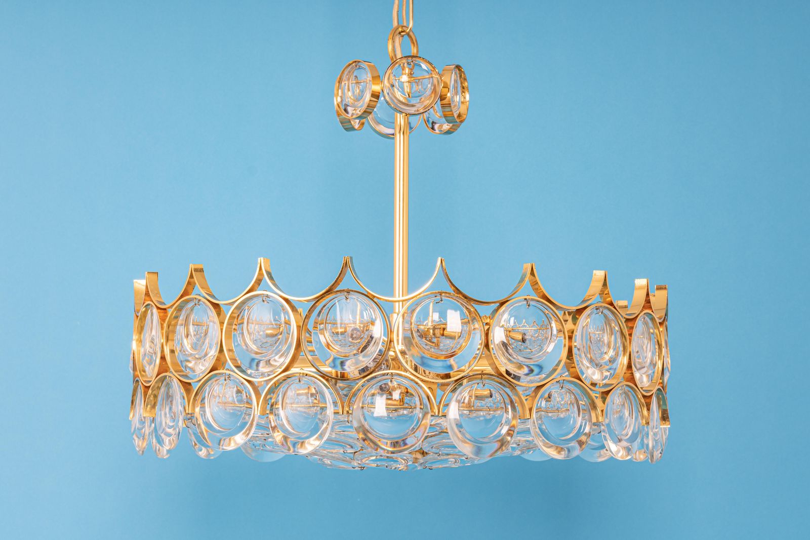 Brass And Crystal Chandelier, Sciolari Design By Palwa, Germany, 1970s photo buy