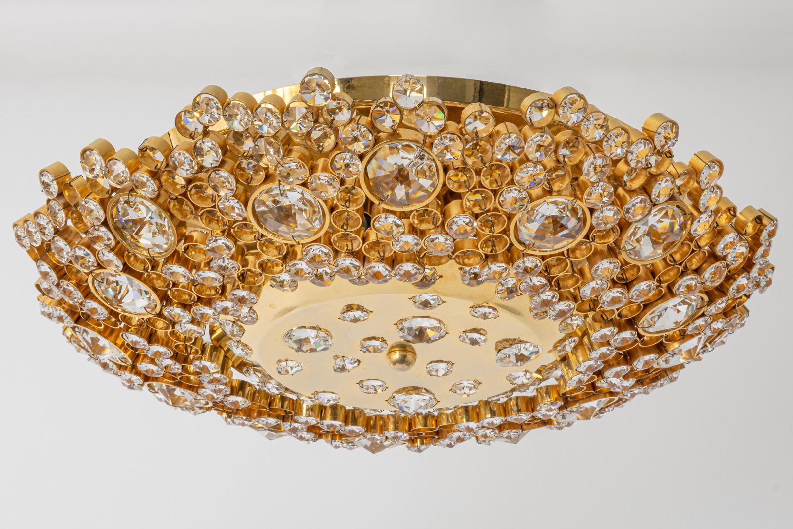 Petite Delicate Gilt Brass Cut Glass Flower Flush Mount By Palwa, Germany, 1970s photo 2063.0