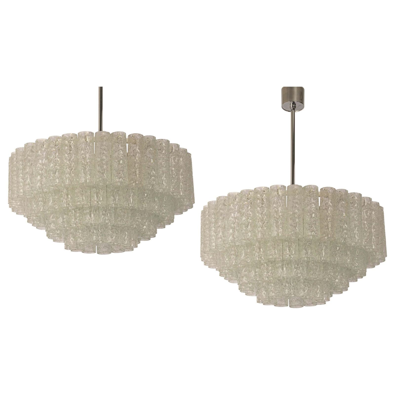 1 Of 3 Large Doria Ice Glass Tubes Chandelier, Germany, 1960s