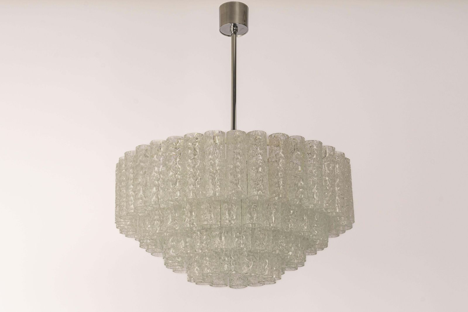 1 Of 3 Large Doria Ice Glass Tubes Chandelier, Germany, 1960s photo for sale