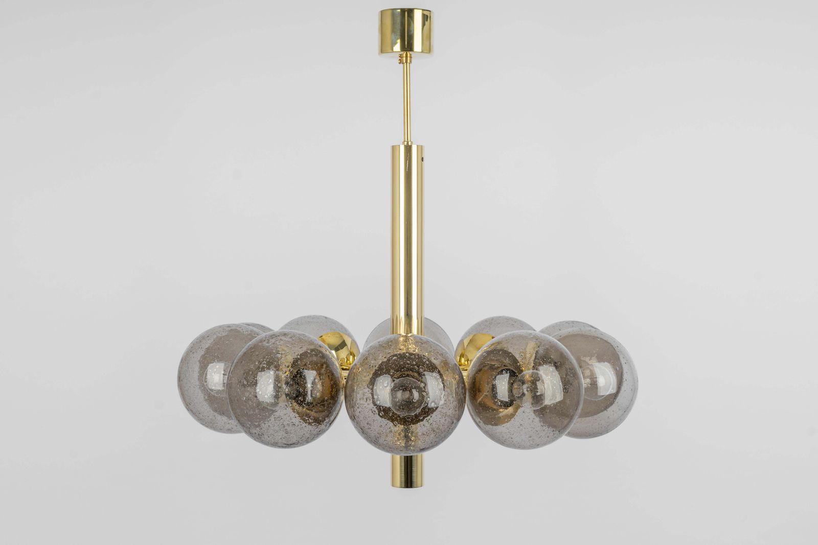 Large Stunning Kaiser Sputnik Smoked Glass Globes Chandelier, Germany, 1970s photo furniture
