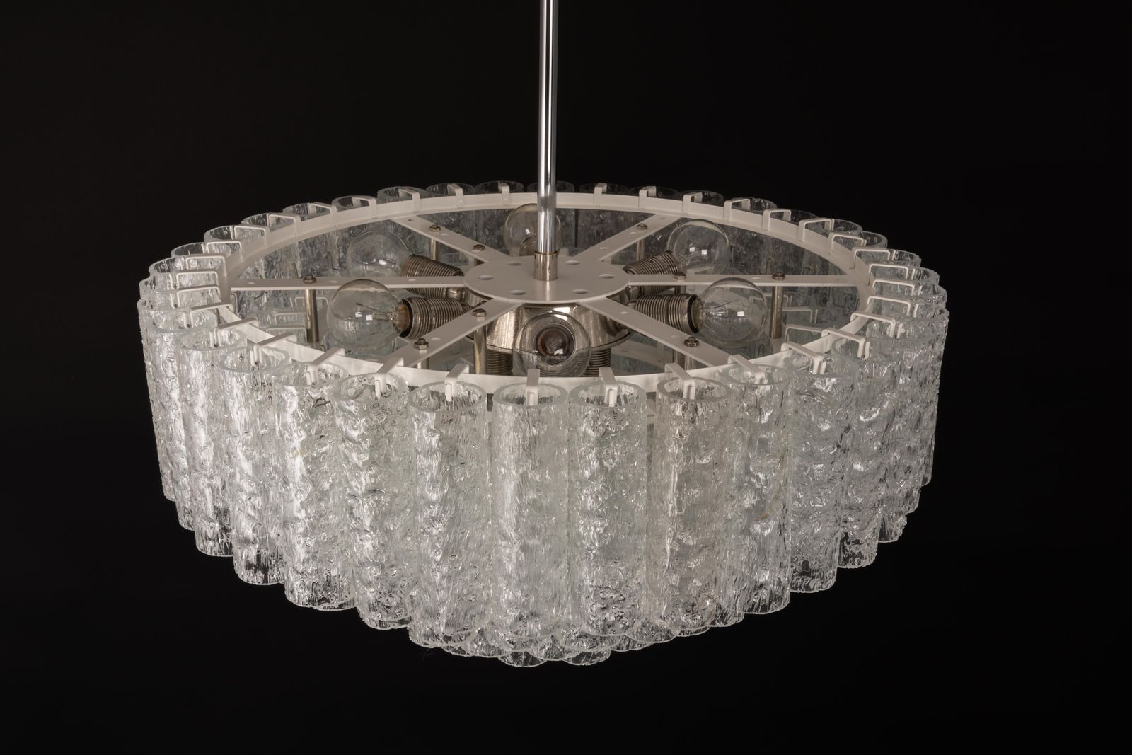 2046.0 1 Of 3 Large Doria Ice Glass Tubes Chandelier, Germany, 1960s photo