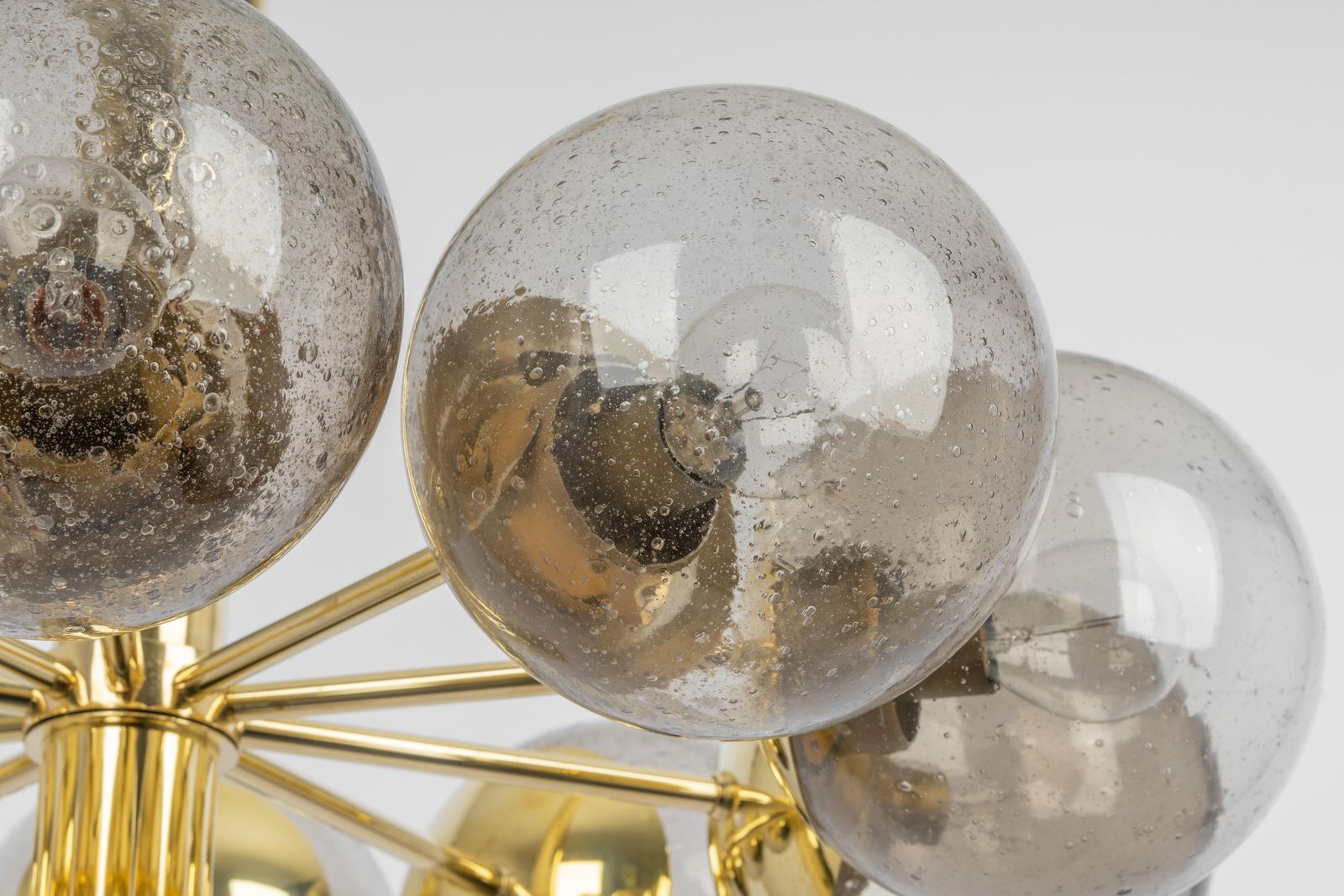 Large Stunning Kaiser Sputnik Smoked Glass Globes Chandelier, Germany, 1970s photo Lighting