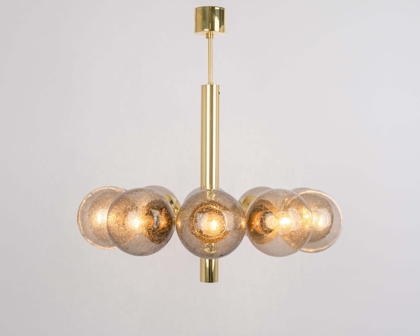 Large Stunning Kaiser Sputnik Smoked Glass Globes Chandelier, Germany, 1970s photo vinterior