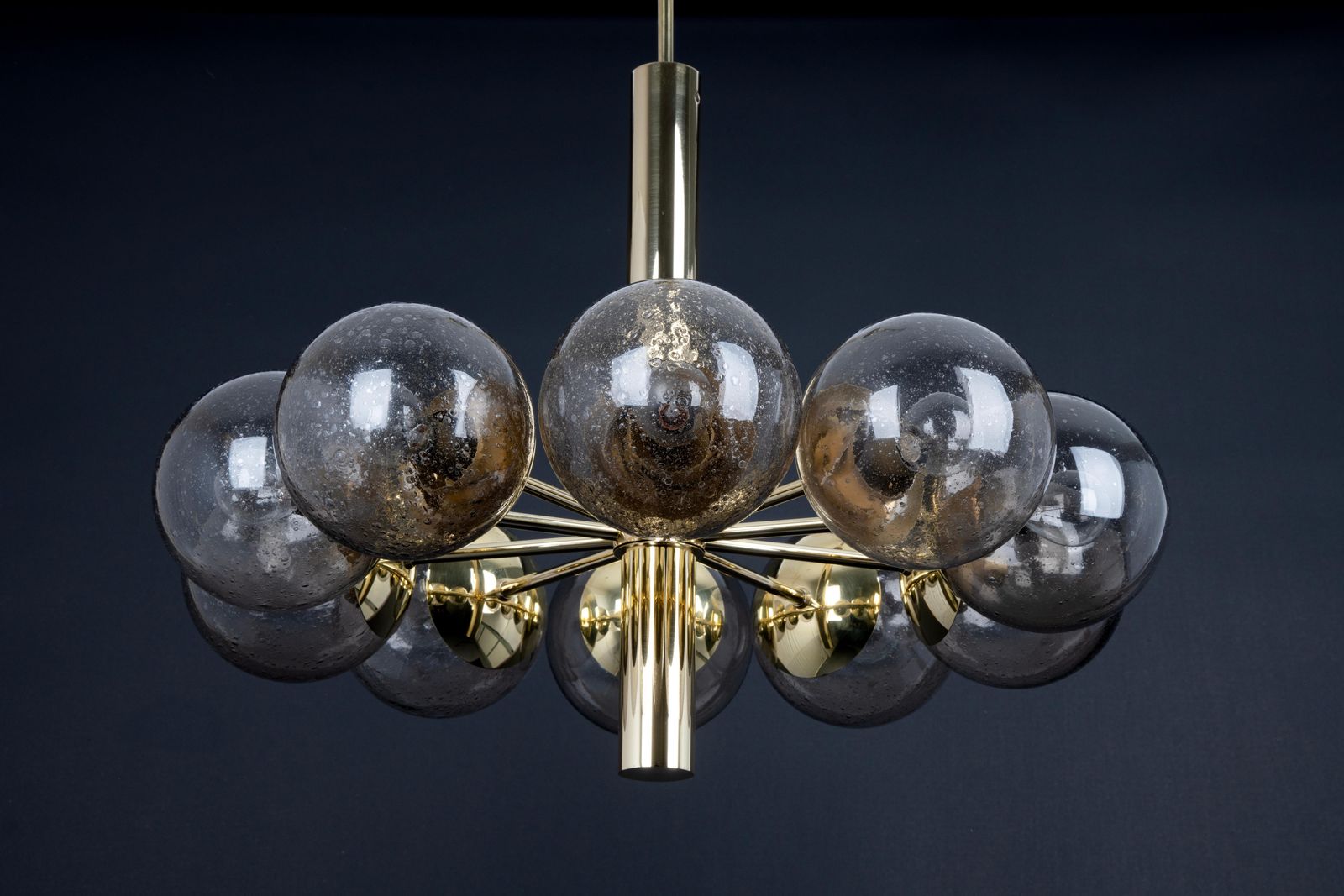 2020.0 Large Stunning Kaiser Sputnik Smoked Glass Globes Chandelier, Germany, 1970s photo