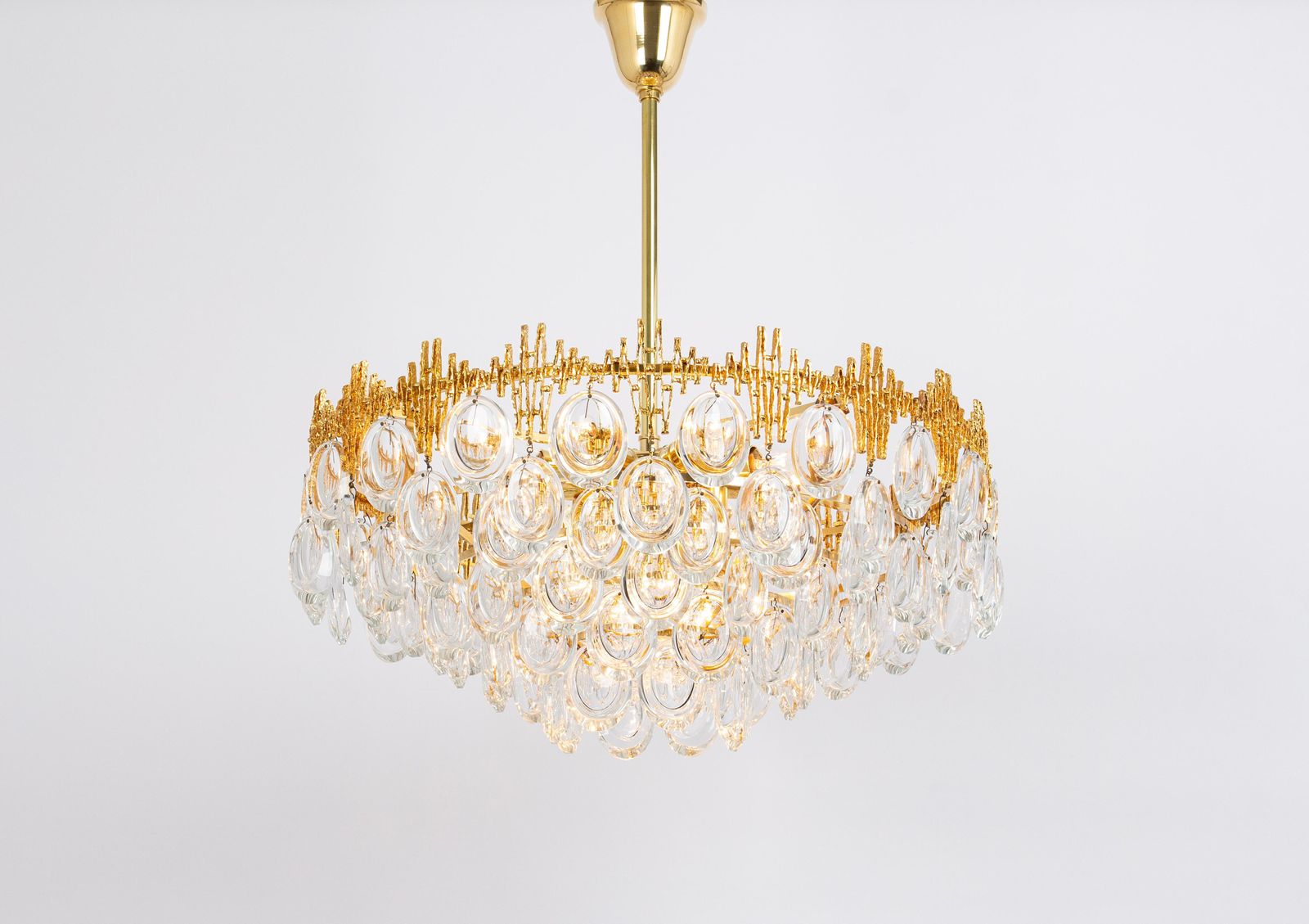 Stunning Large Brass And Crystal Chandelier, By Palwa, Germany, 1970s photo vinterior