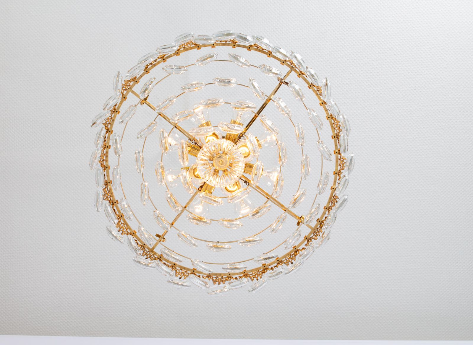Stunning Large Brass And Crystal Chandelier, By Palwa, Germany, 1970s photo vintage
