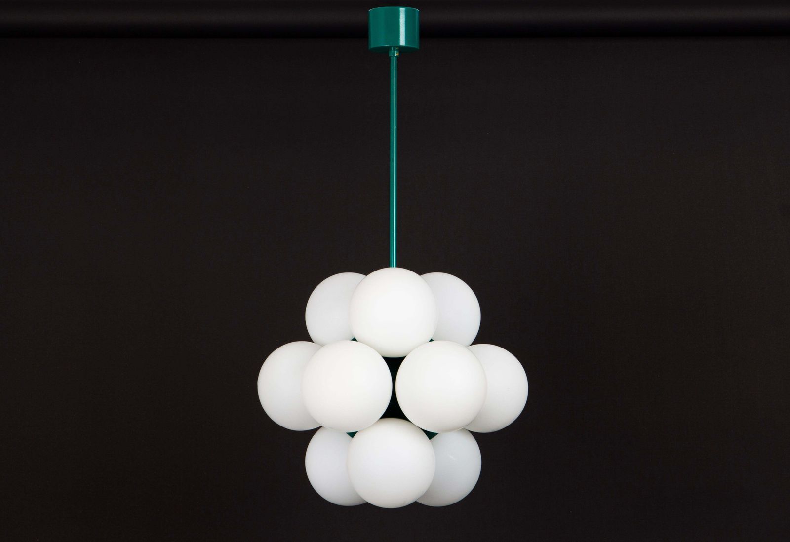 photo furniture 1 Of 2 Sputnik Green Pendant Light, Opal Glass, Germany, 1970s
