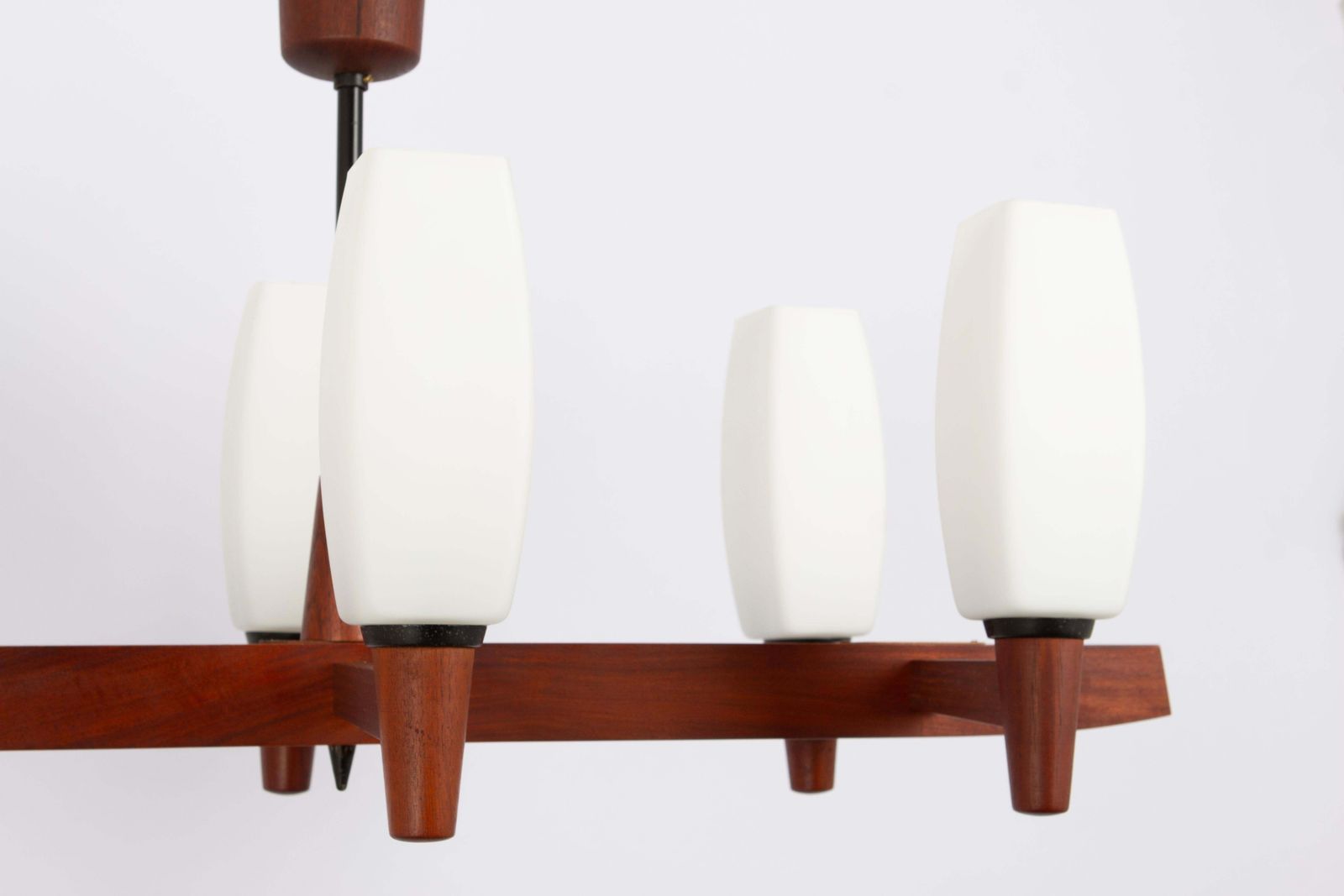 Wonderful Minimalistic Teak And Opal Glass Chandelier By Kaiser, Germany 1960s photo vinterior
