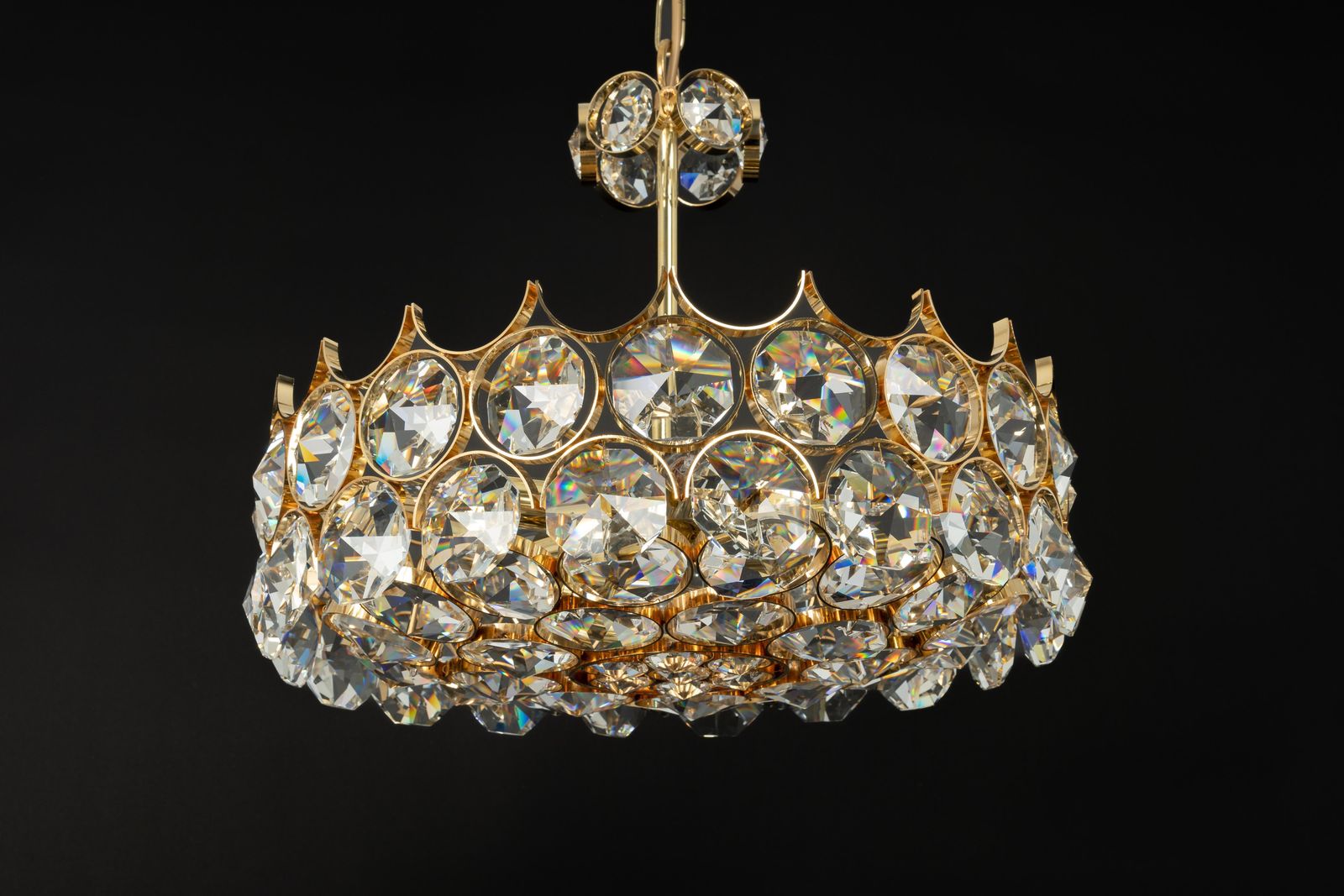 photo vintage 1 Of 4 Large Gilt Brass Chandelier, Sciolari Design By Palwa, Germany, 1970s
