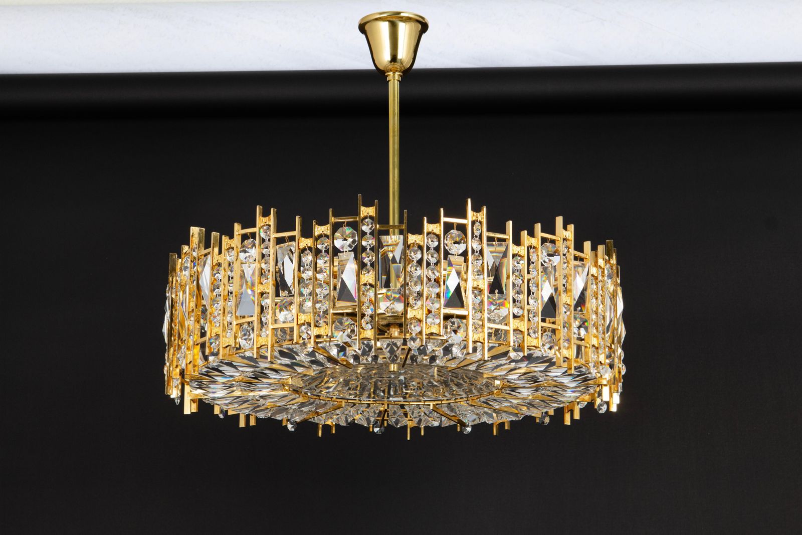 Large Gilt Brass And Crystal Chandelier, By Palwa, Germany, 1970s photo buy